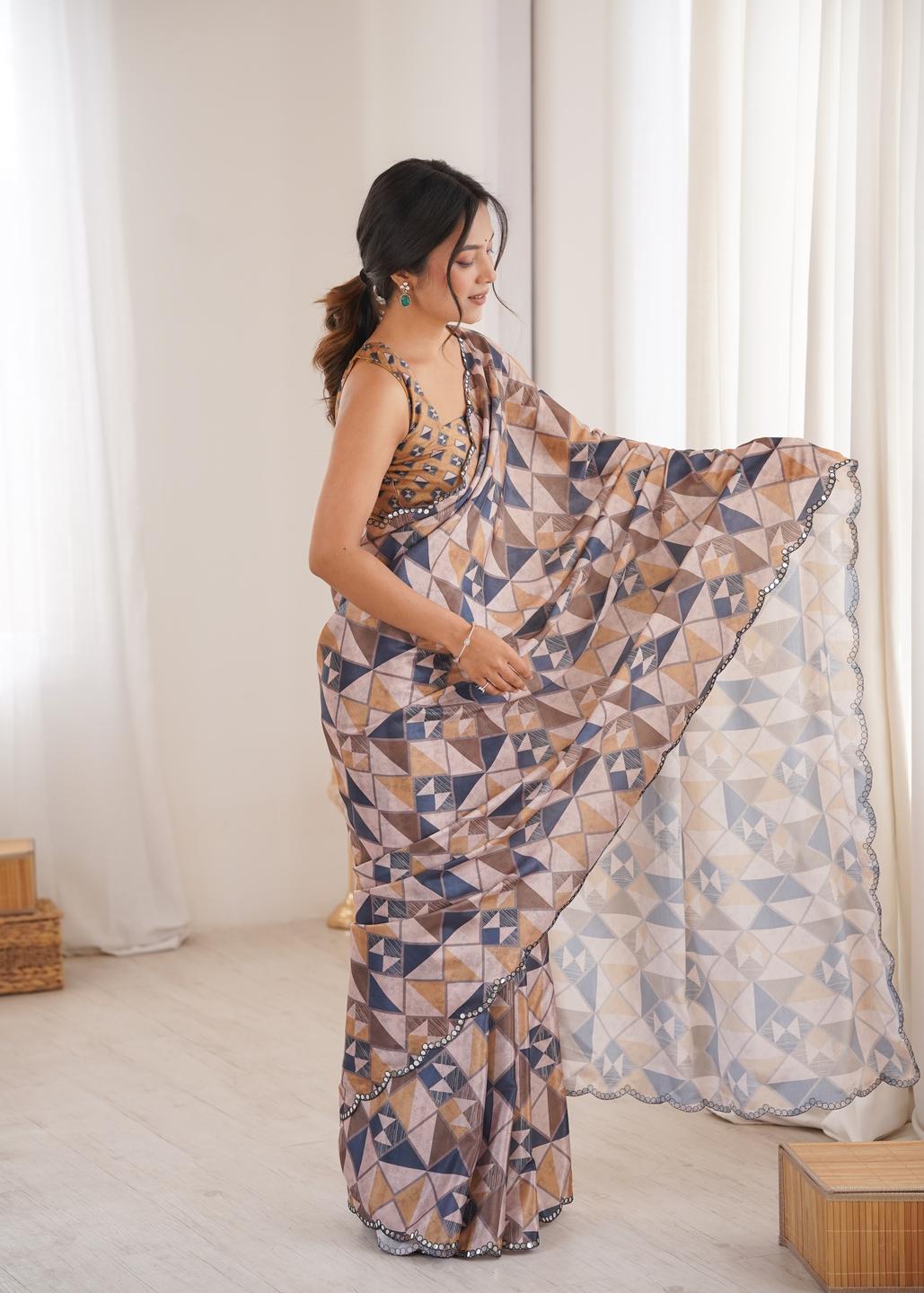 Urban Pallu Mirror Work Silk Blend Saree