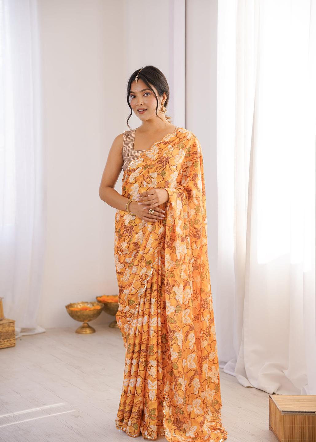 Urban Pallu Floral Sequinned Silk Blend Fusion Saree