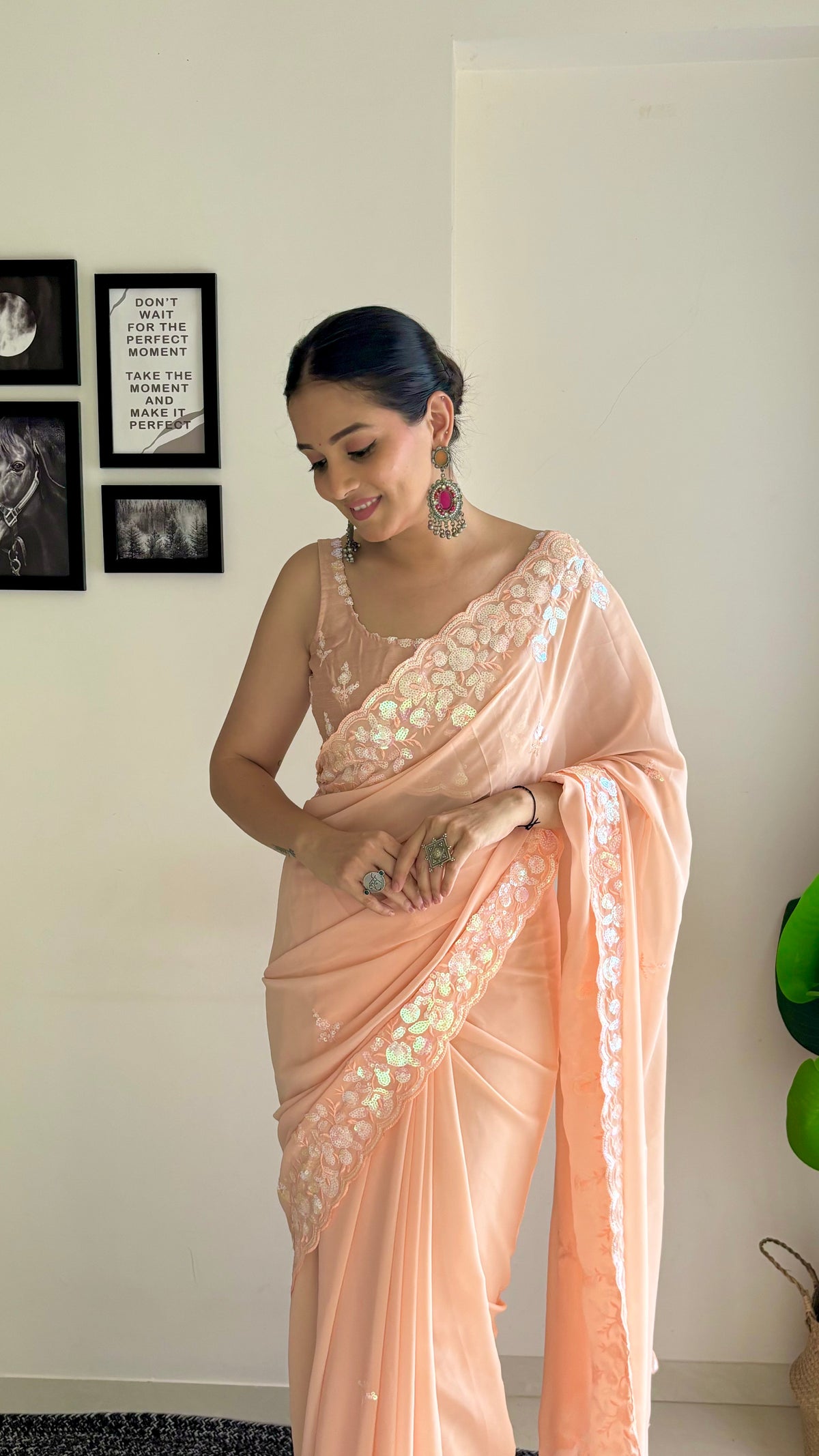 Urban Pallu Solid Poly Georgette Festive Saree