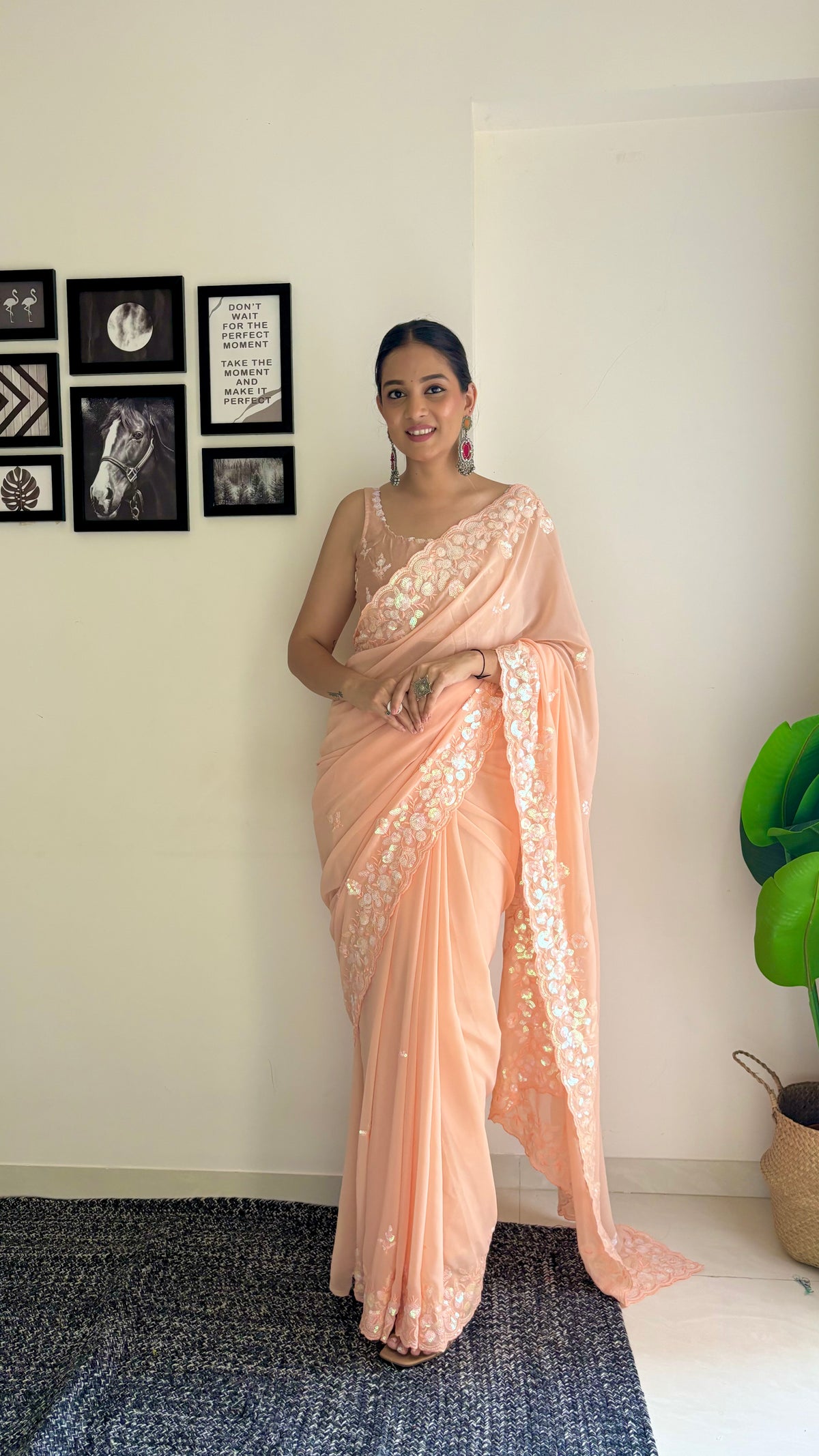 Urban Pallu Solid Poly Georgette Festive Saree