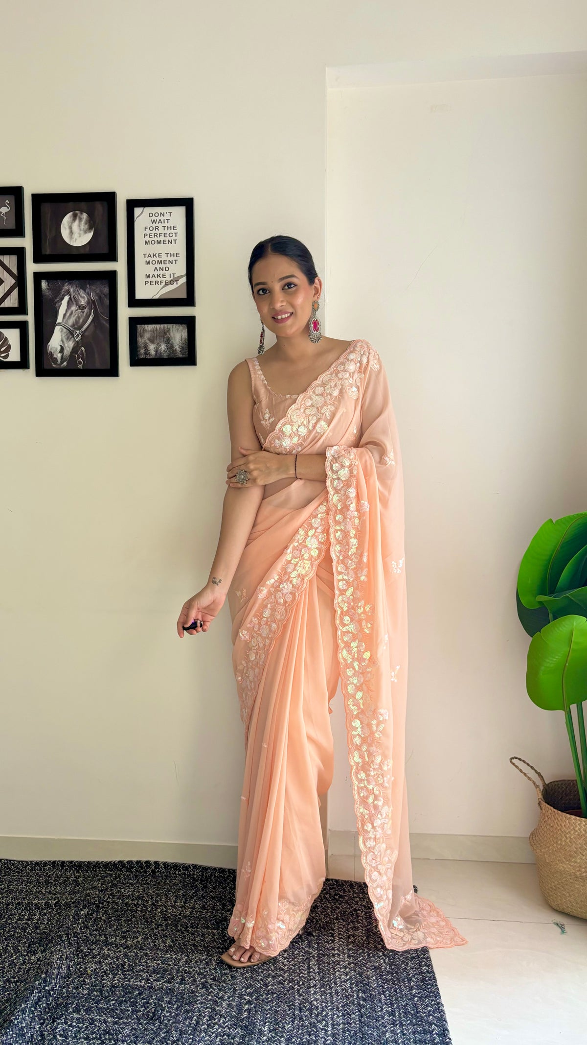 Urban Pallu Solid Poly Georgette Festive Saree