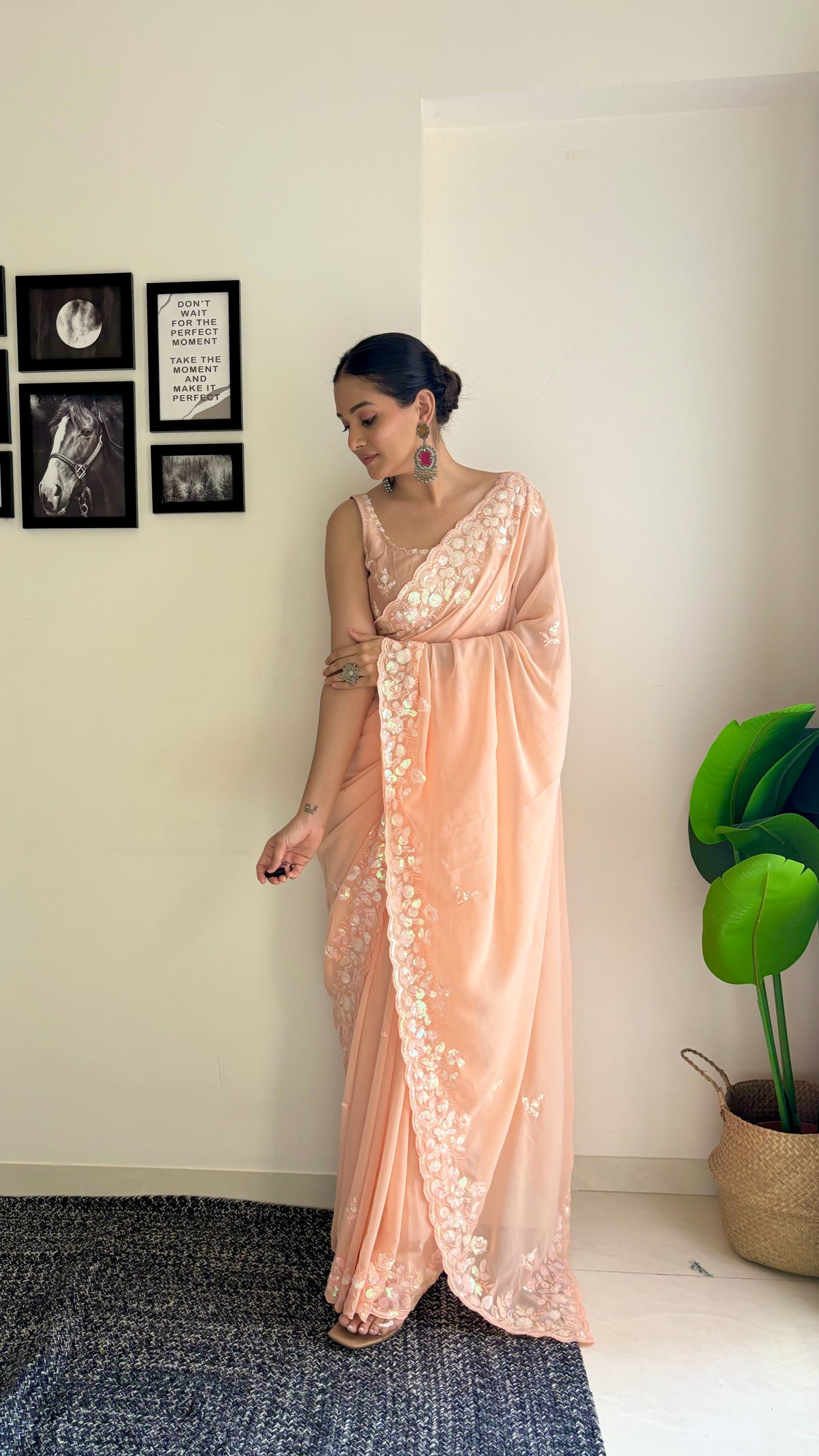 Urban Pallu Solid Poly Georgette Festive Saree
