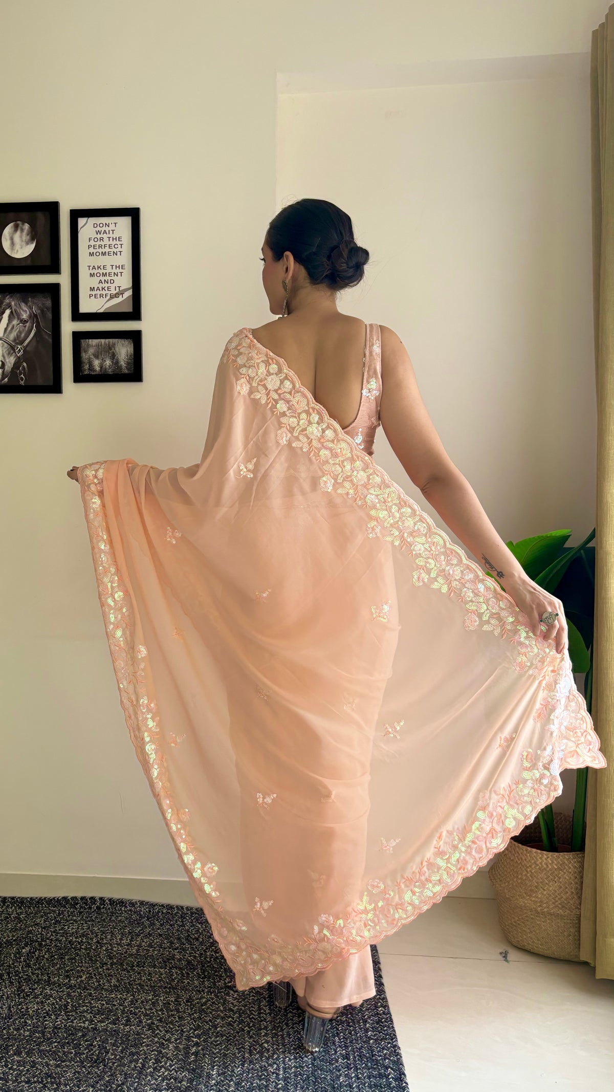 Urban Pallu Solid Poly Georgette Festive Saree