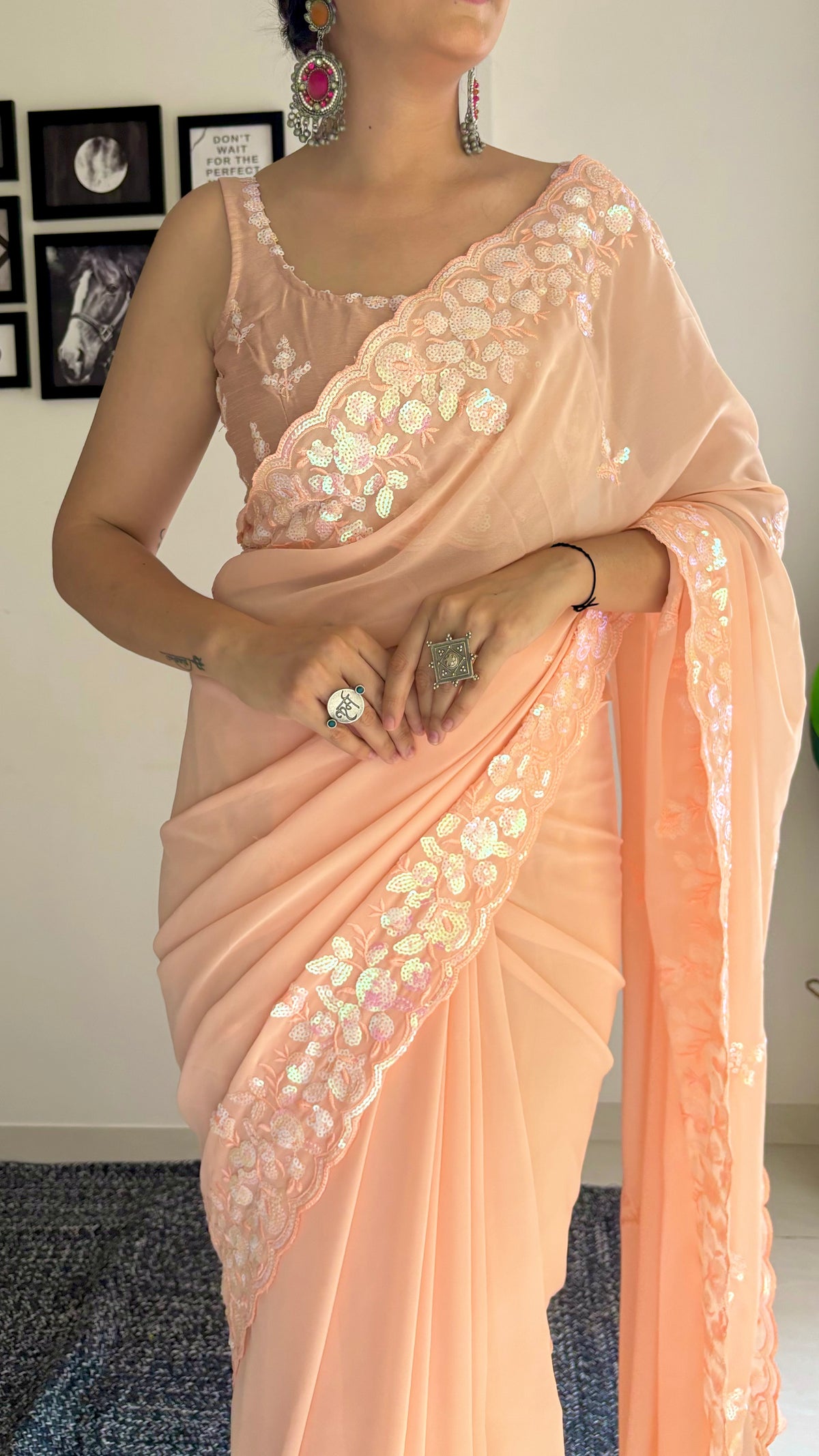 Urban Pallu Solid Poly Georgette Festive Saree