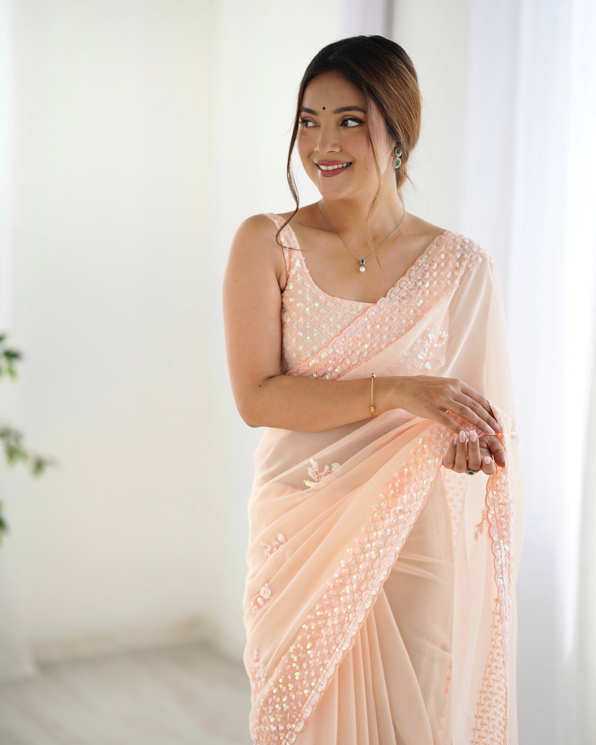 Urban Pallu Embroidered Poly Georgette Fusion Saree