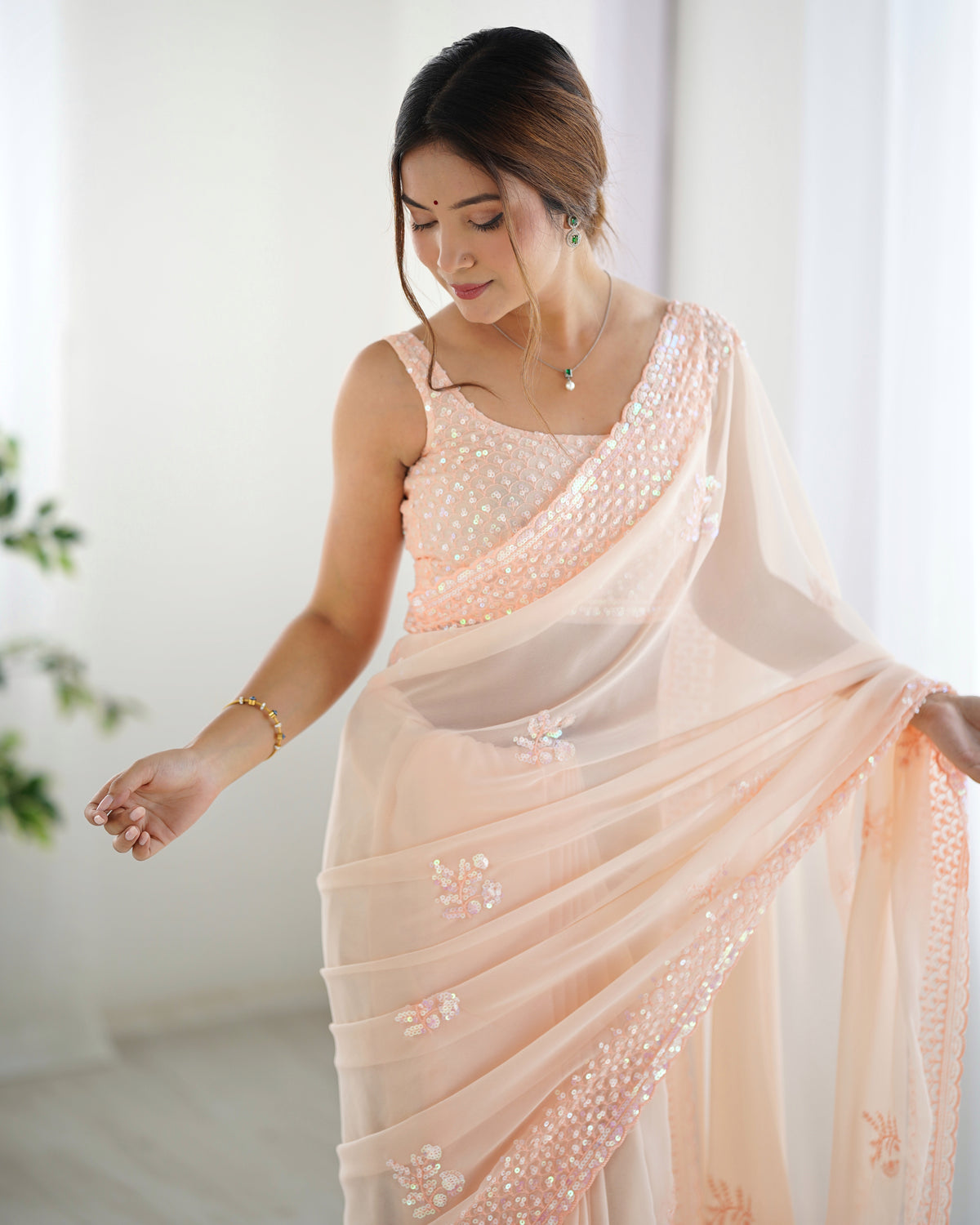 Urban Pallu Embroidered Poly Georgette Fusion Saree