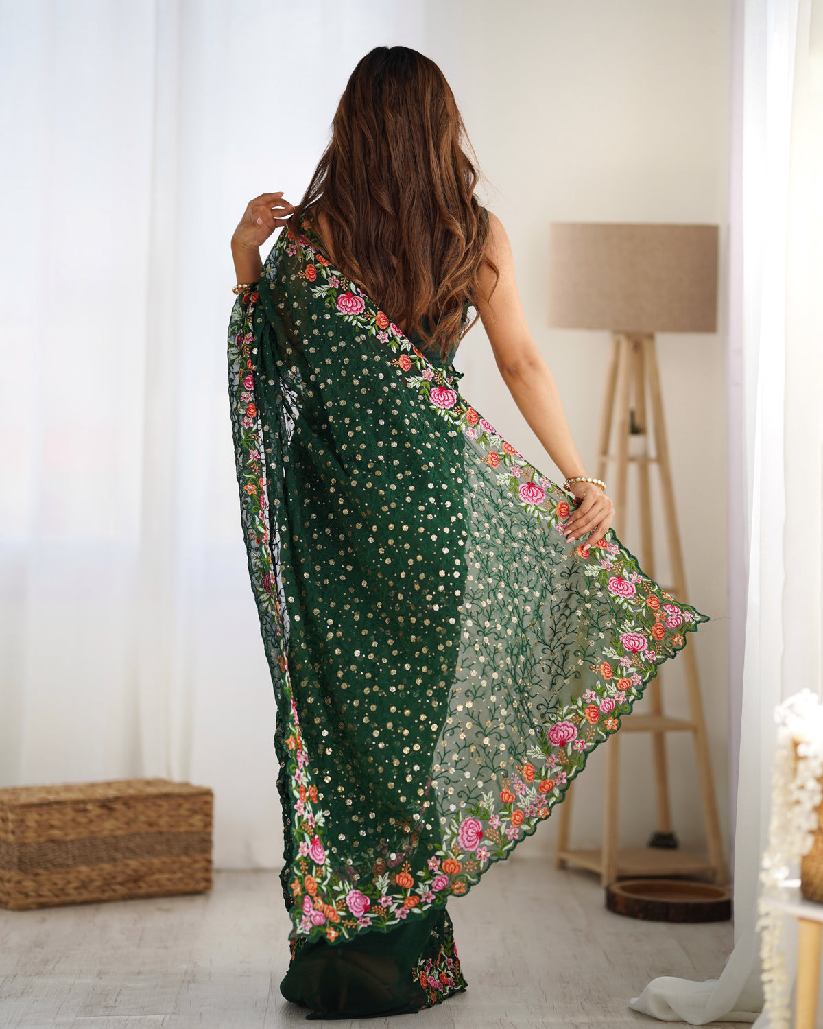 Urban Pallu Embroidered Poly Georgette Fusion Saree