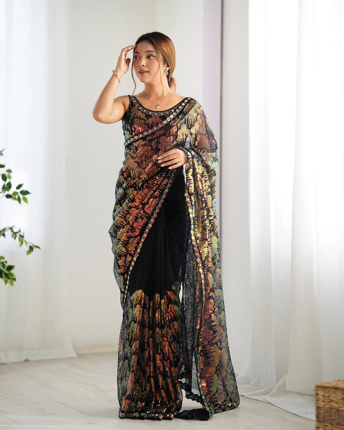 Urban Pallu Embroidered Net Festive Saree