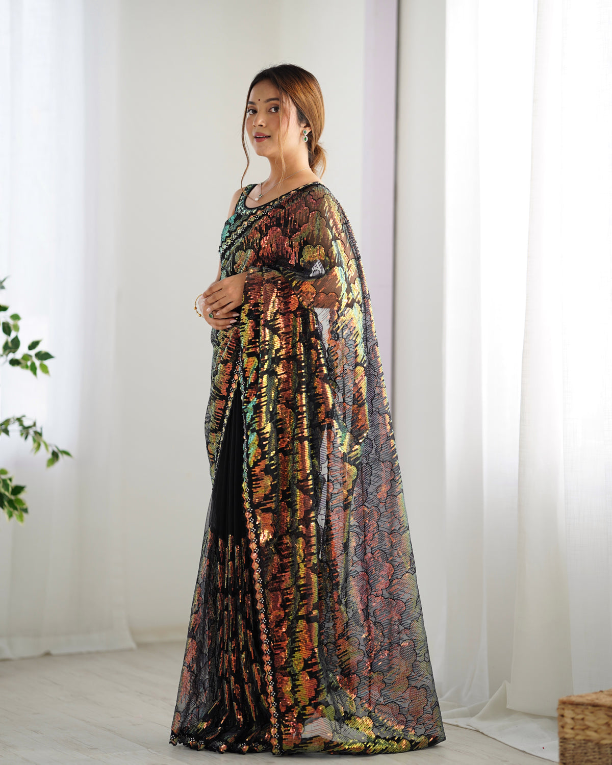Urban Pallu Embroidered Net Festive Saree