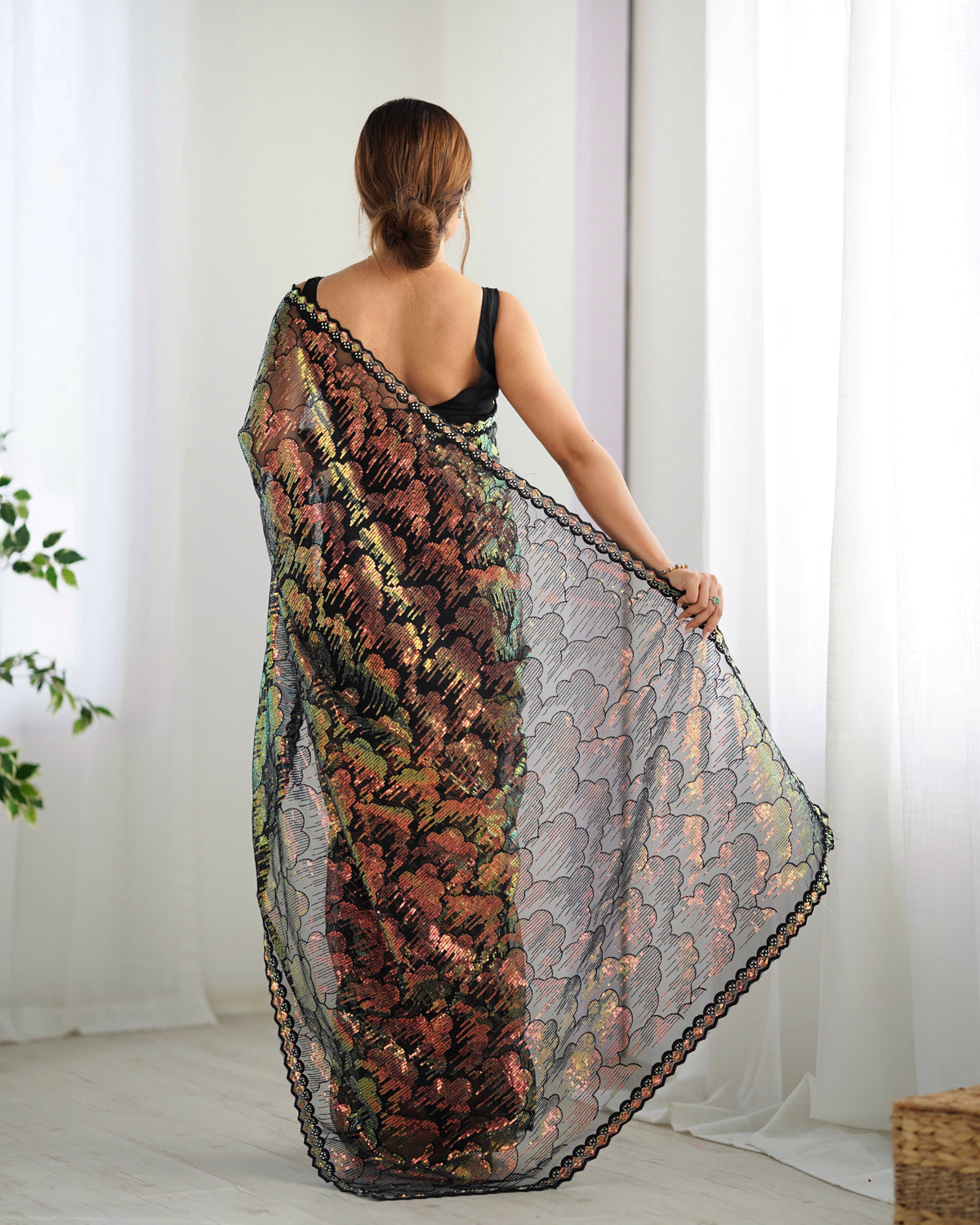Urban Pallu Embroidered Net Festive Saree