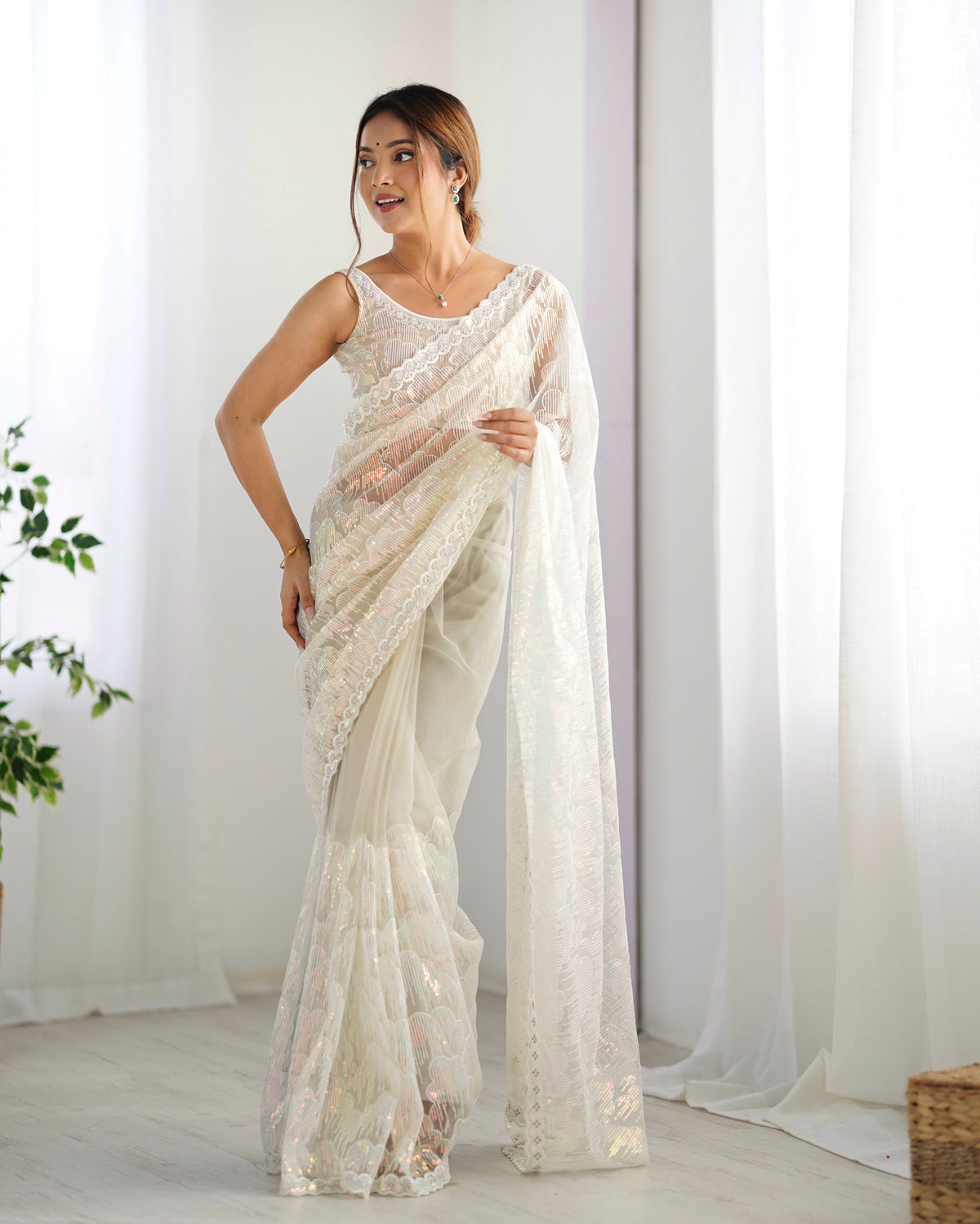 Urban Pallu Embroidered Net Festive Saree