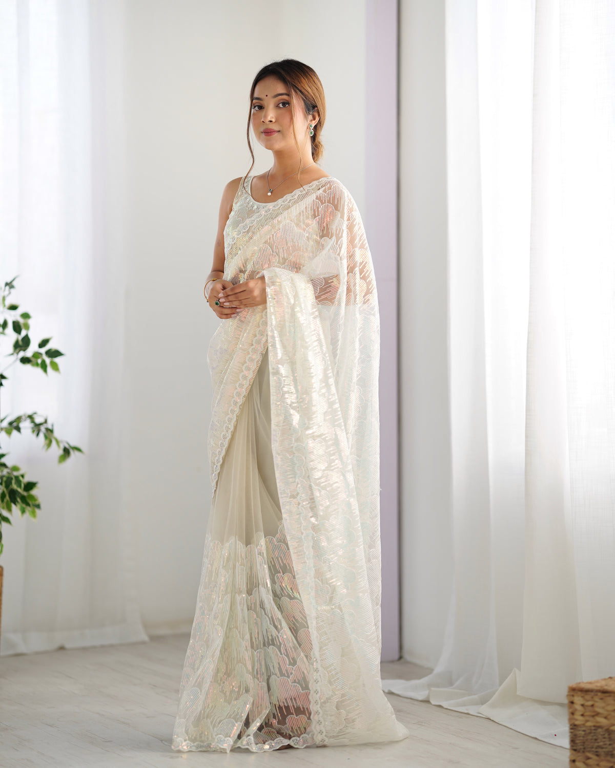 Urban Pallu Embroidered Net Festive Saree