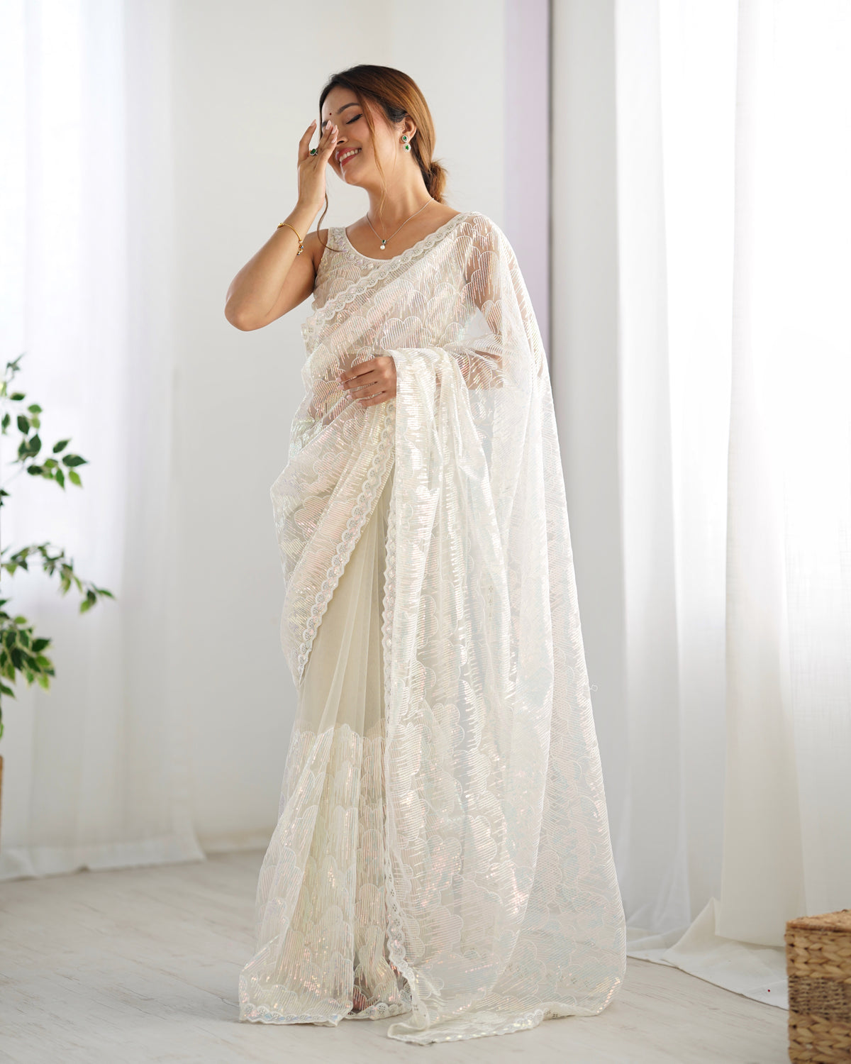 Urban Pallu Embroidered Net Festive Saree