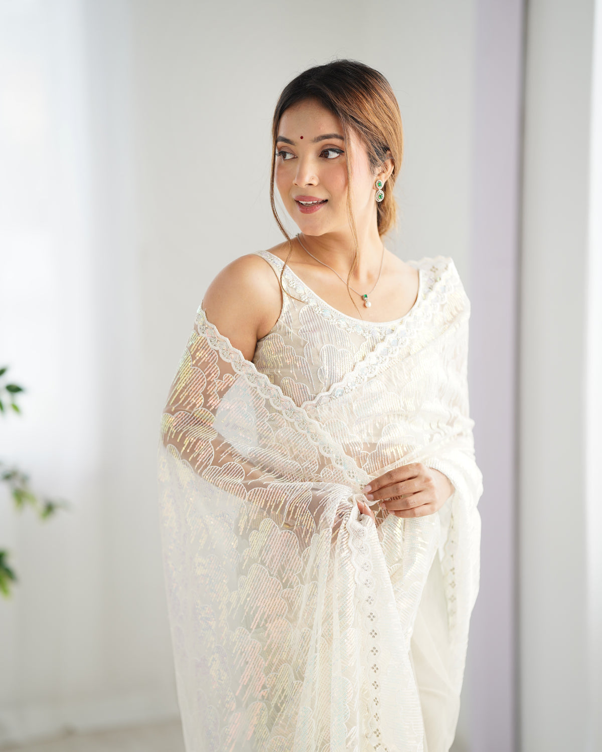 Urban Pallu Embroidered Net Festive Saree