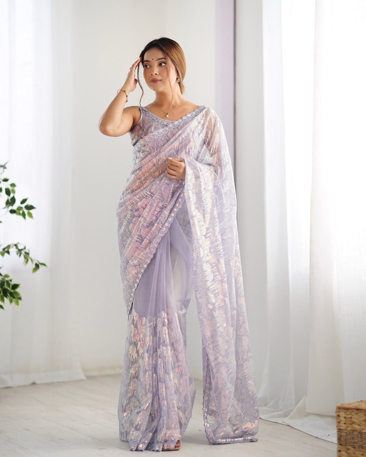 Urban Pallu Embroidered Net Festive Saree