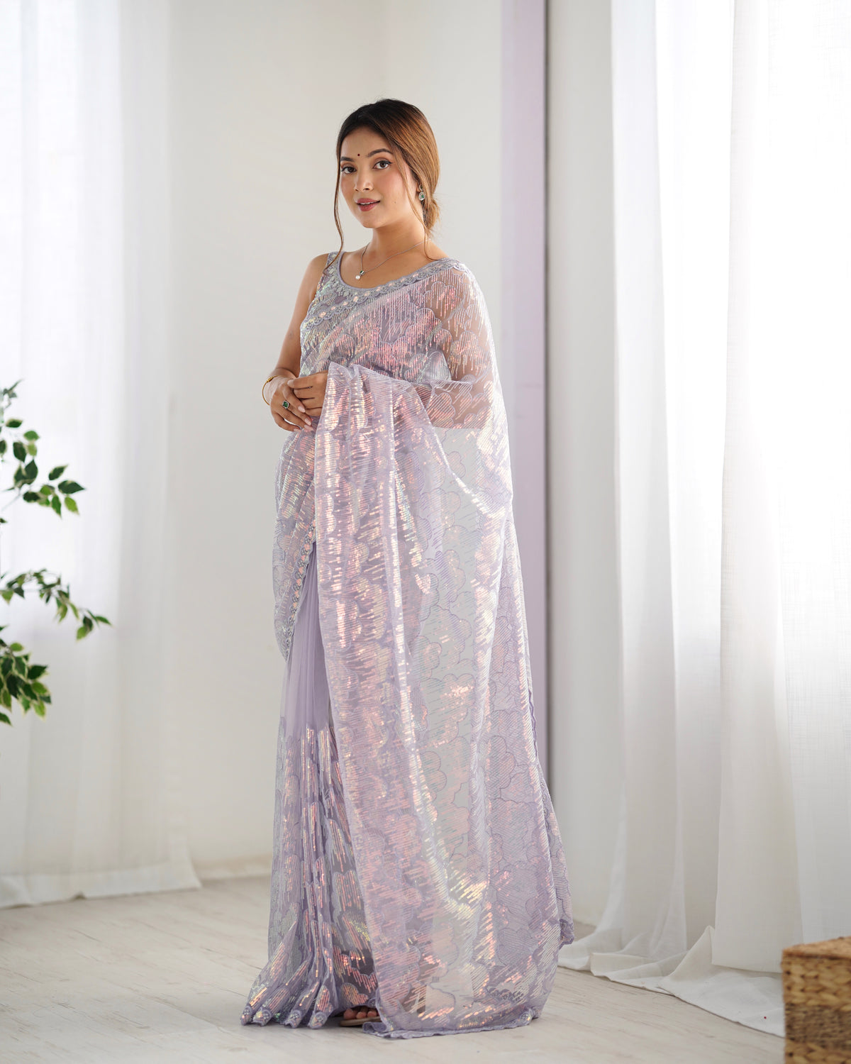 Urban Pallu Embroidered Net Festive Saree