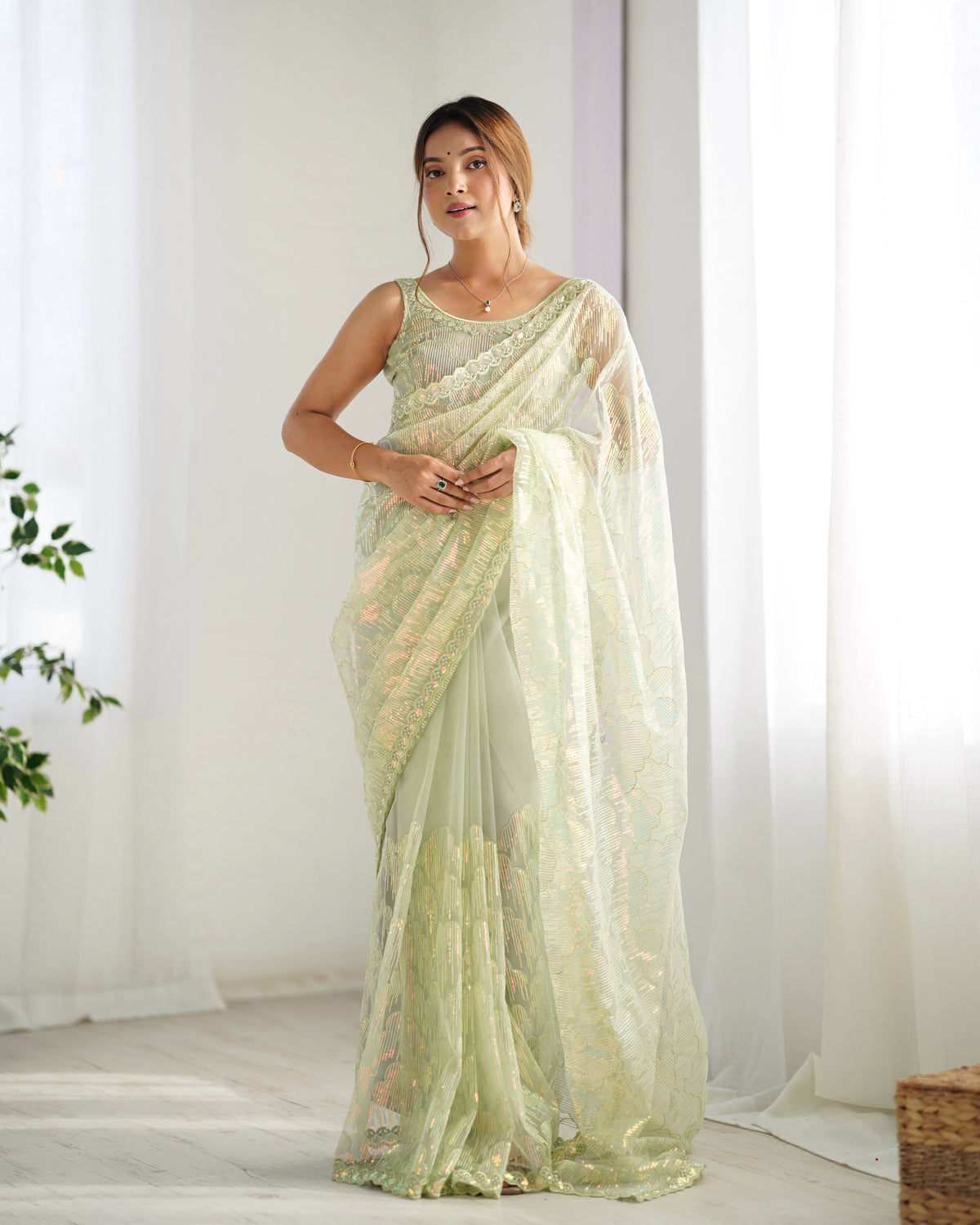 Urban Pallu Embroidered Net Festive Saree