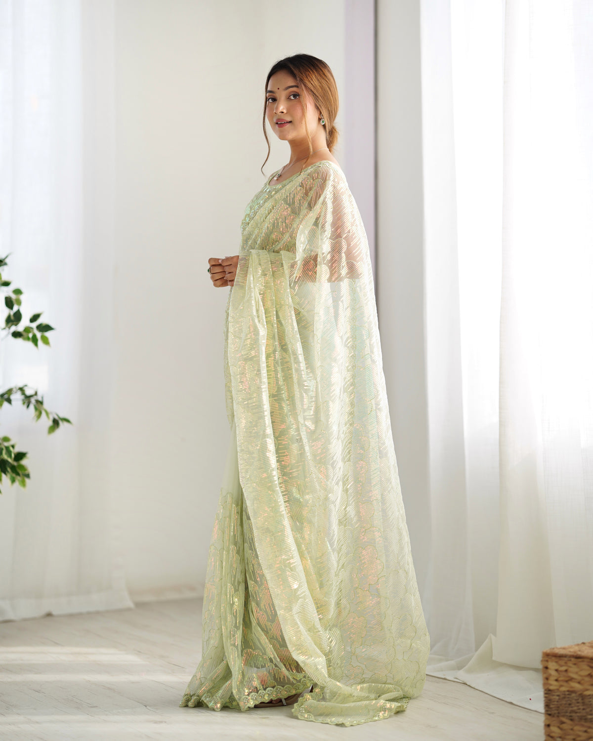 Urban Pallu Embroidered Net Festive Saree