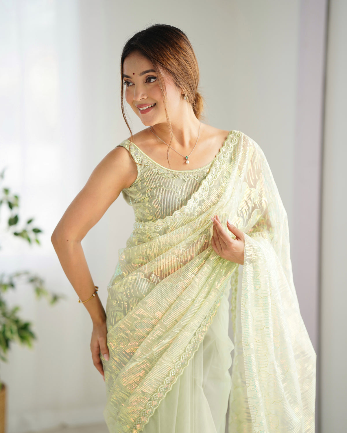 Urban Pallu Embroidered Net Festive Saree