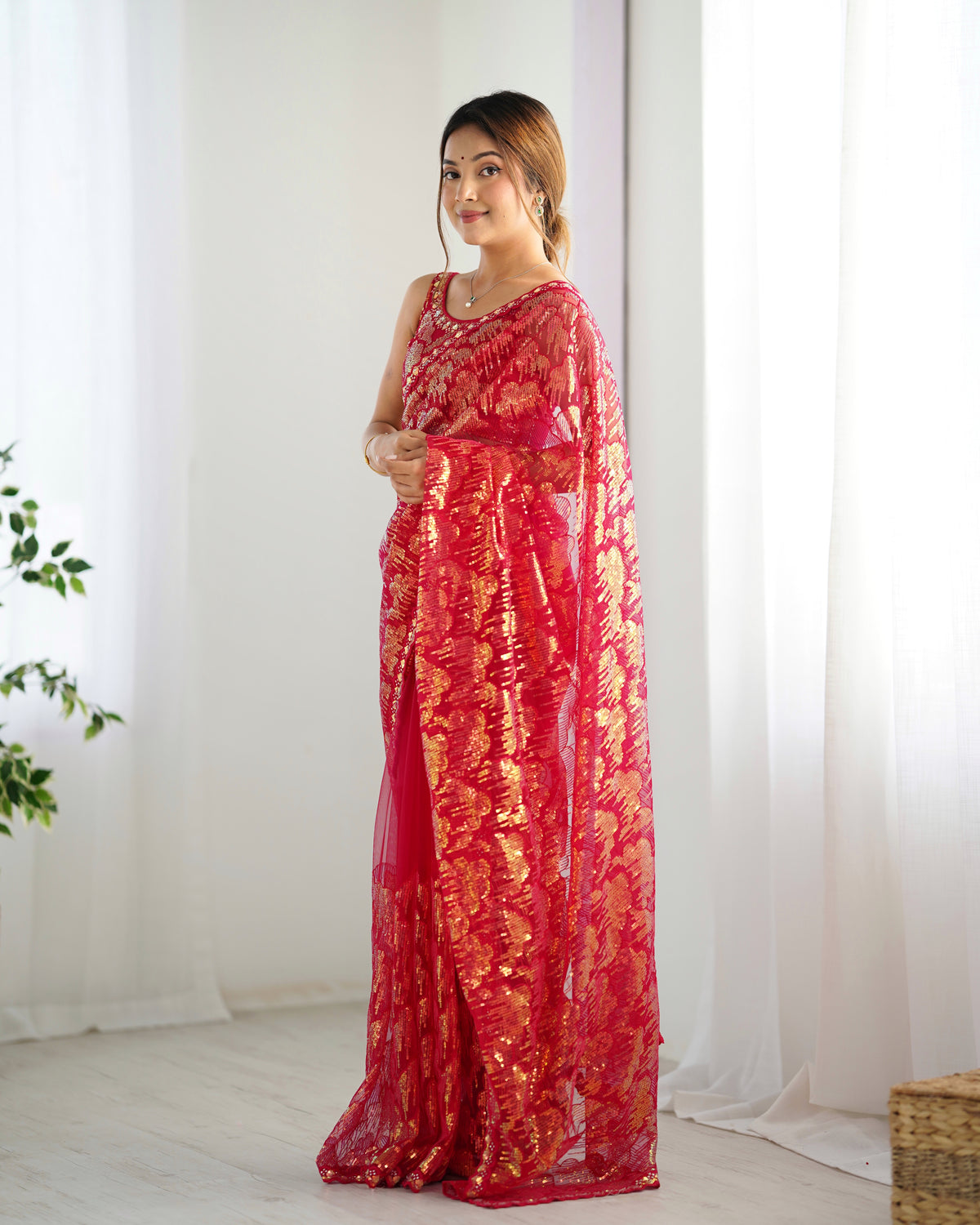Urban Pallu Embroidered Net Festive Saree