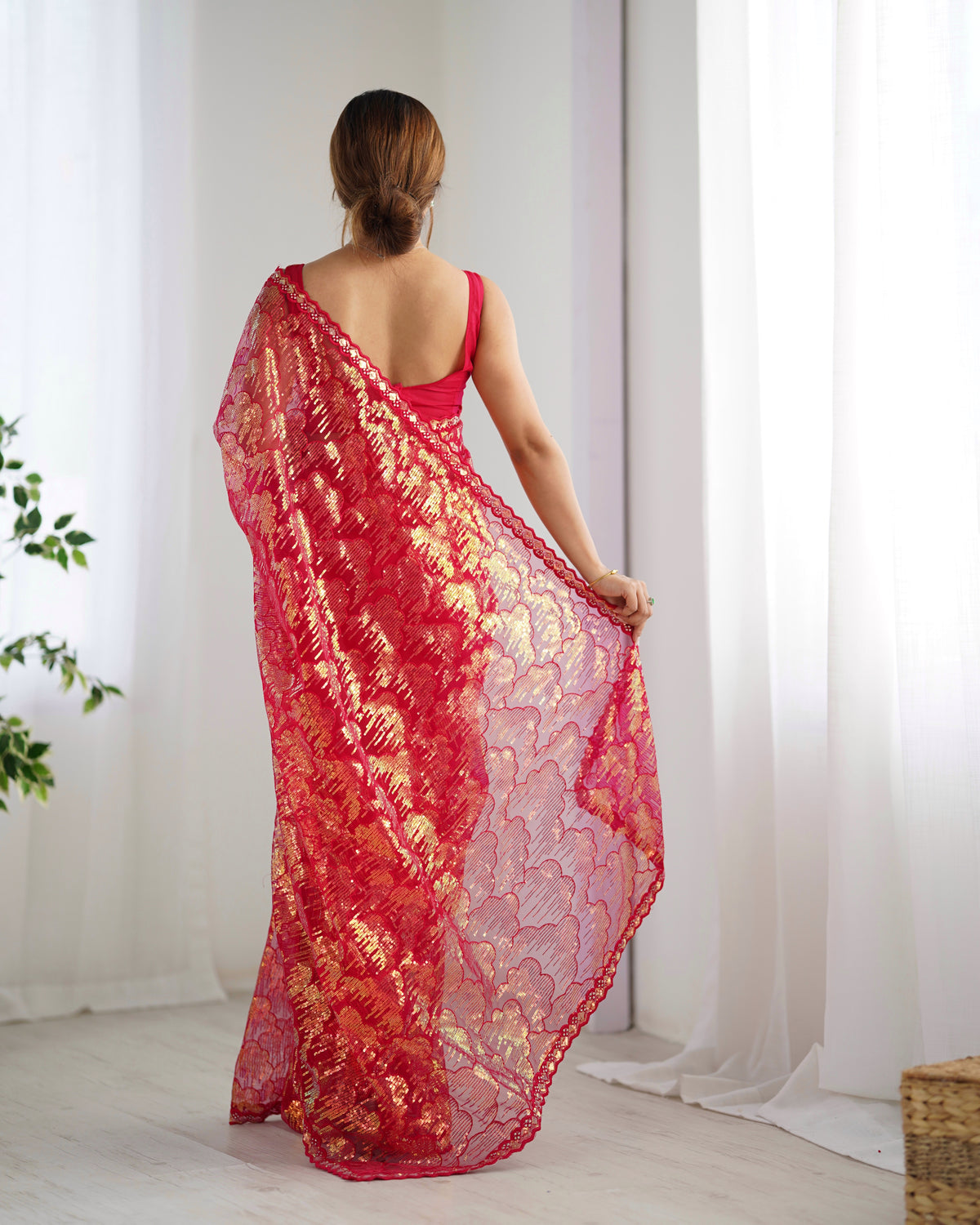 Urban Pallu Embroidered Net Festive Saree