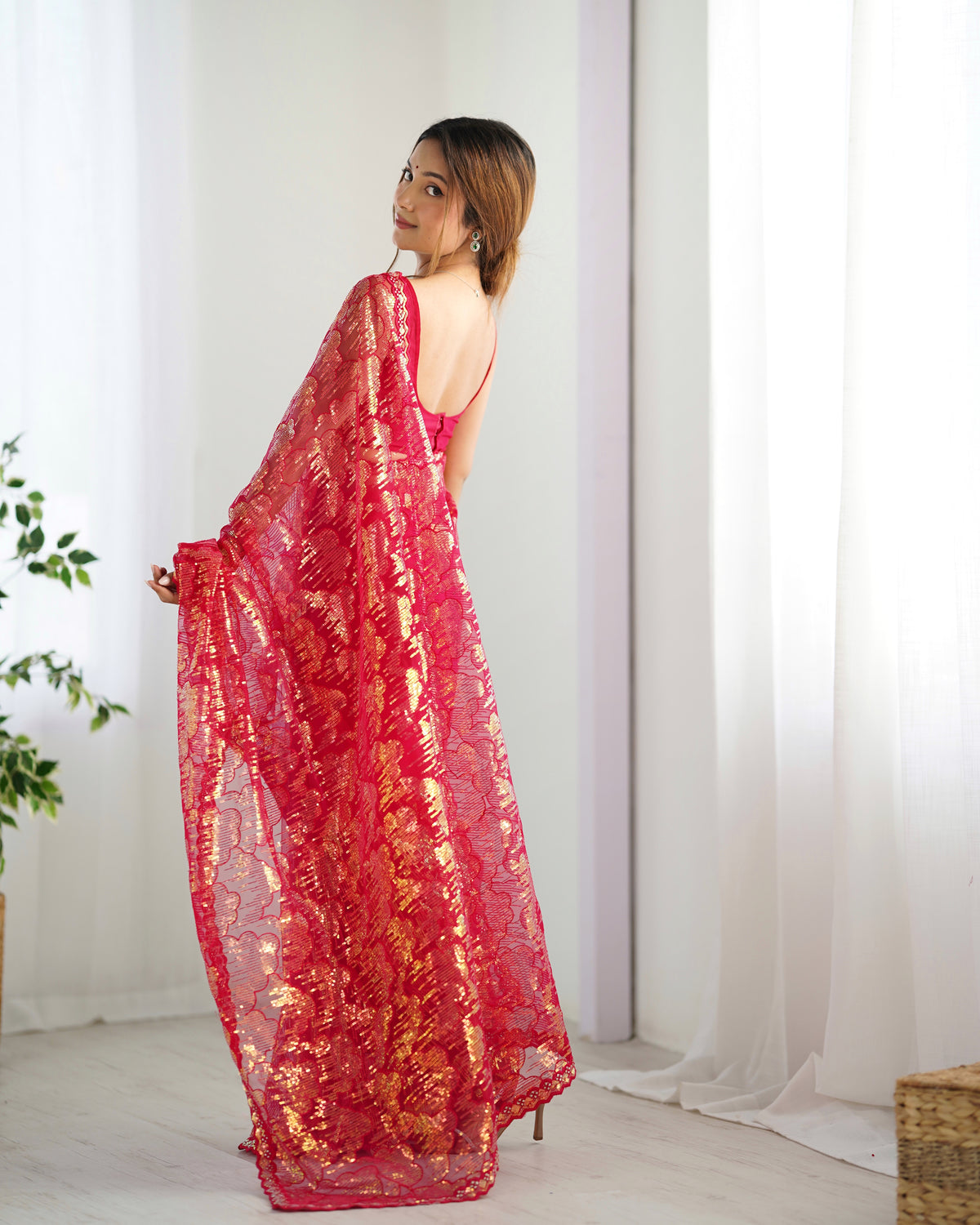 Urban Pallu Embroidered Net Festive Saree