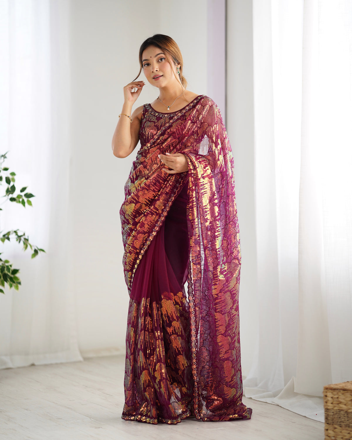 Urban Pallu Embroidered Net Festive Saree