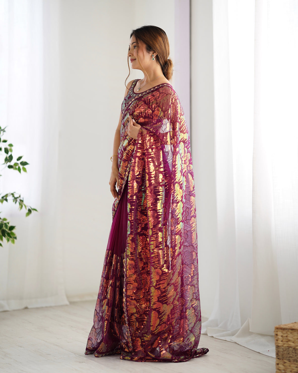 Urban Pallu Embroidered Net Festive Saree
