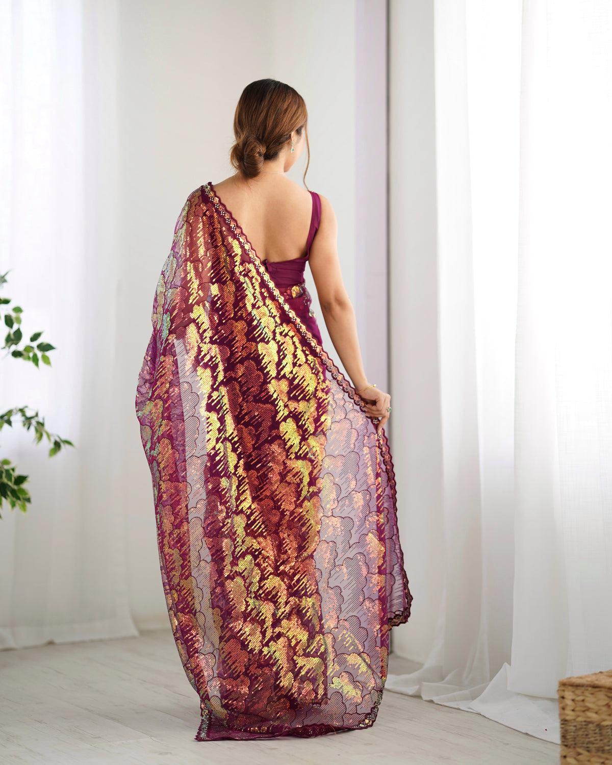 Urban Pallu Embroidered Net Festive Saree