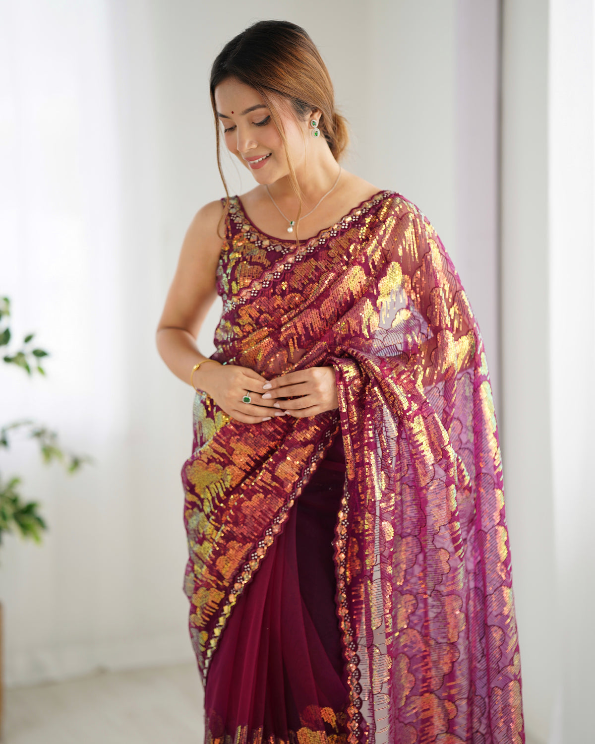 Urban Pallu Embroidered Net Festive Saree