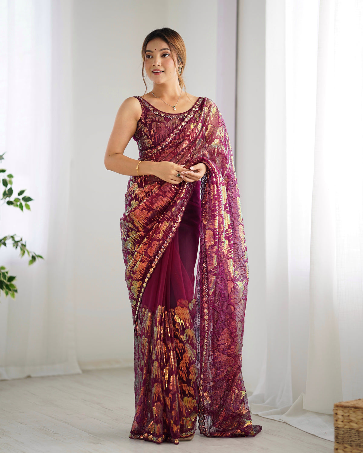 Urban Pallu Embroidered Net Festive Saree