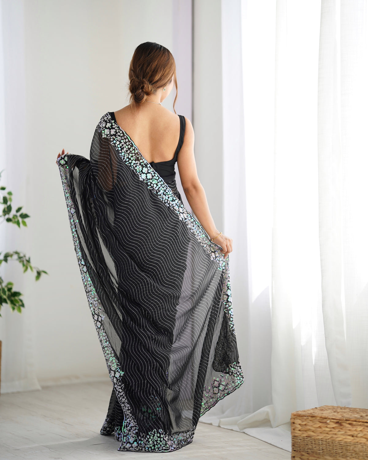 Urban Pallu Embroidered Poly Georgette Festive Saree