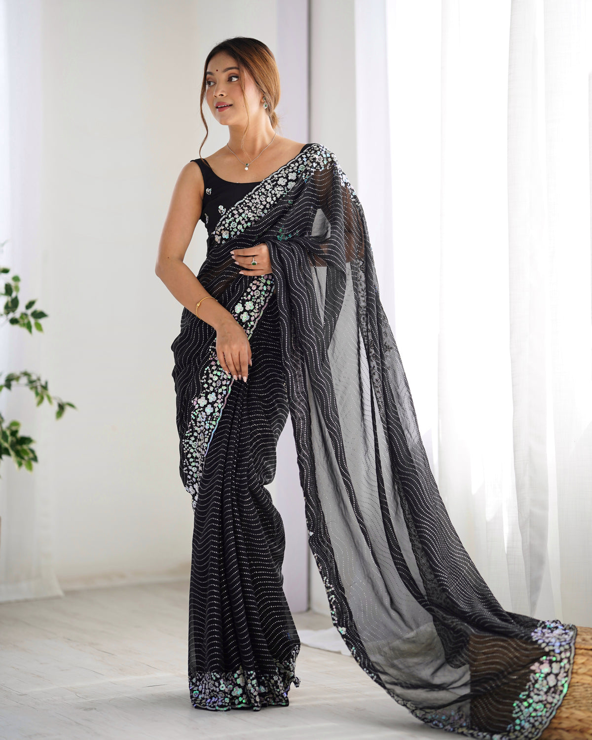 Urban Pallu Embroidered Poly Georgette Festive Saree