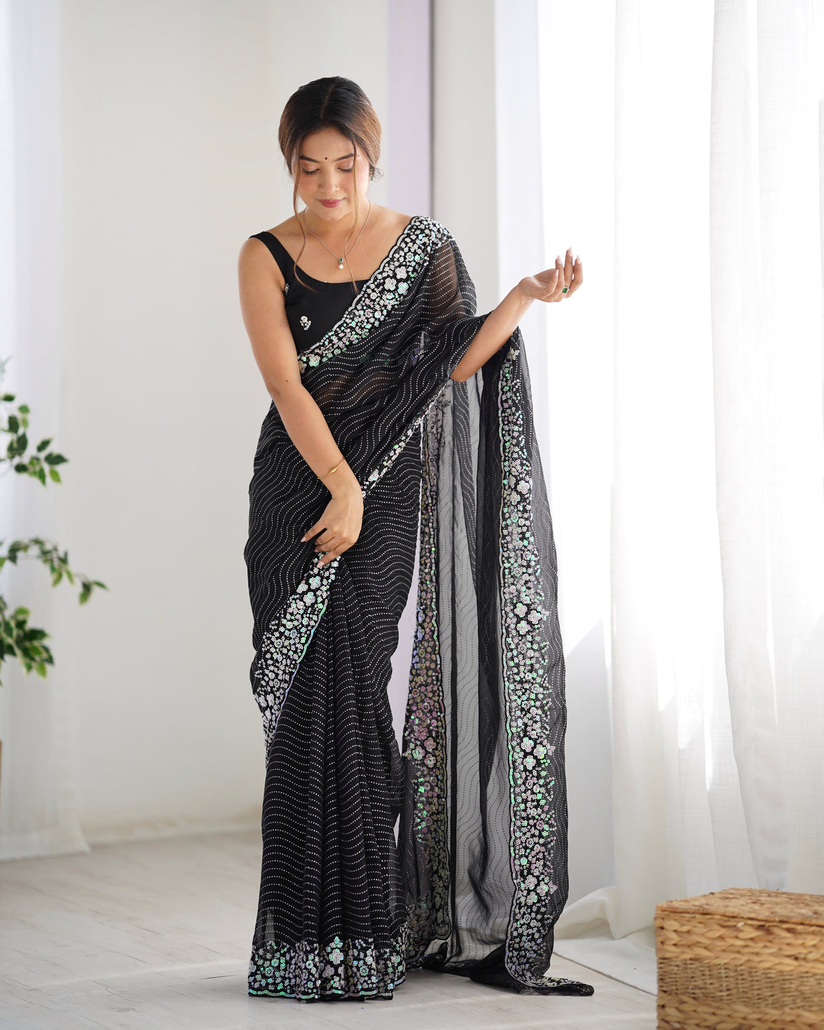 Urban Pallu Embroidered Poly Georgette Festive Saree