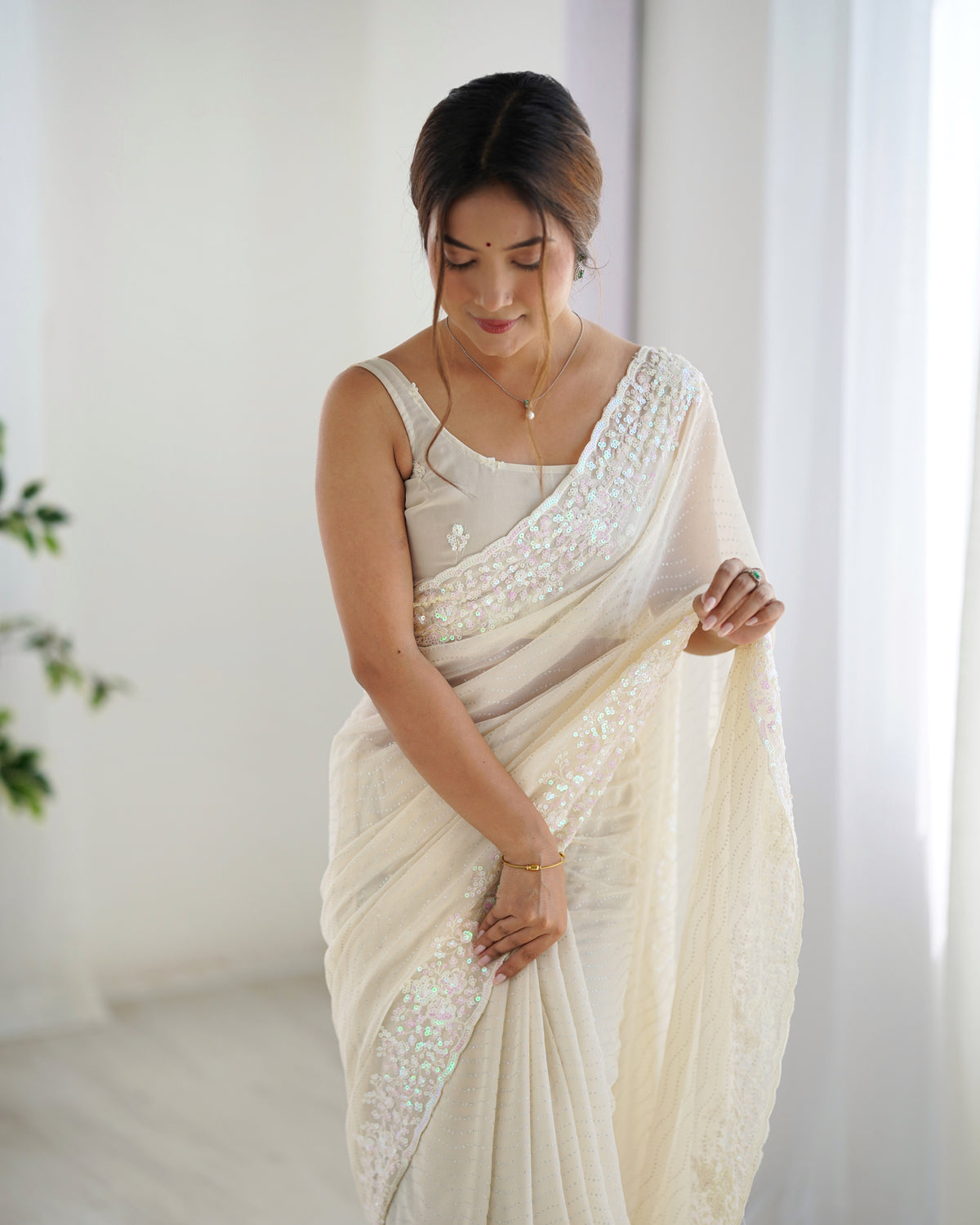 Urban Pallu Embroidered Poly Georgette Festive Saree