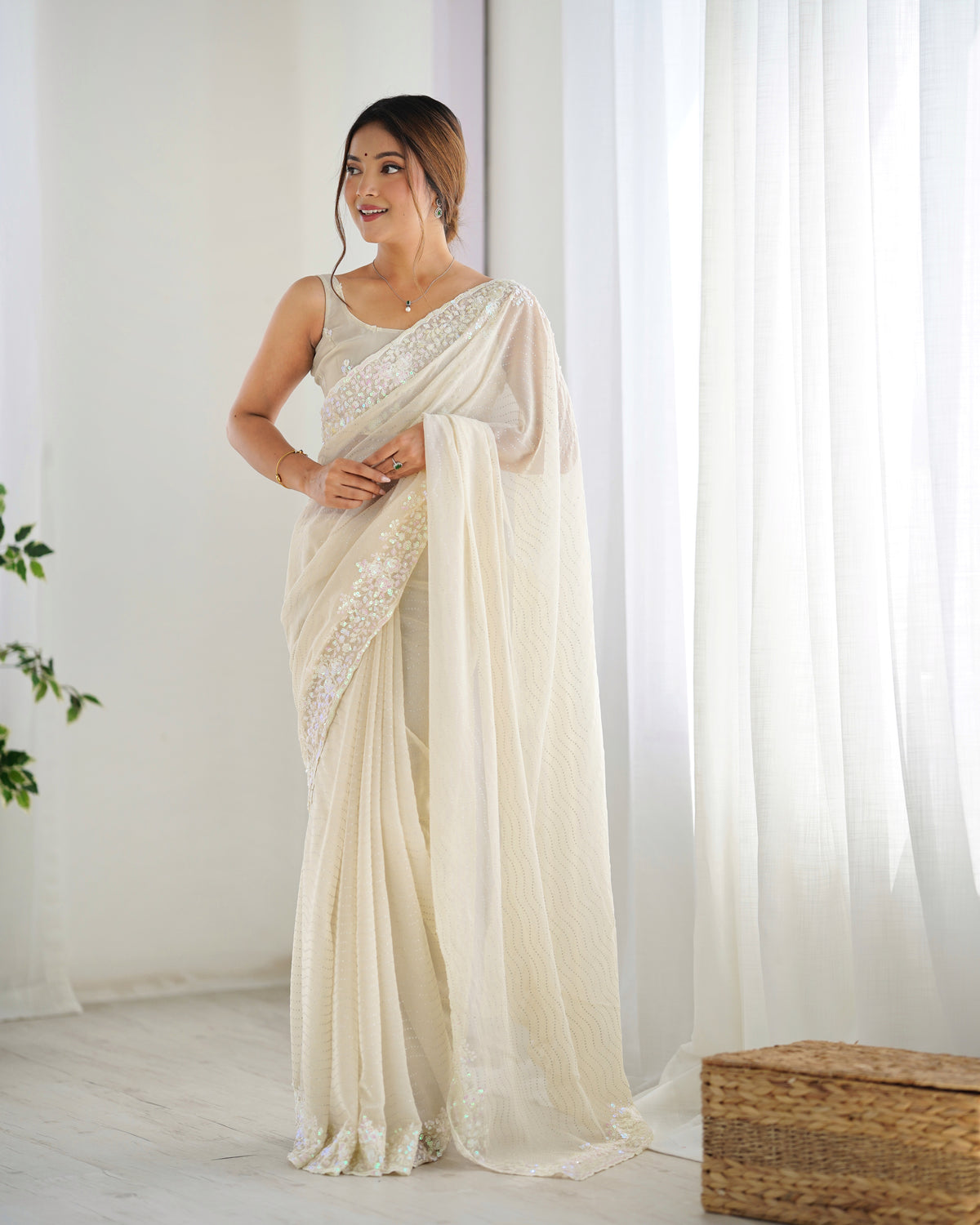 Urban Pallu Embroidered Poly Georgette Festive Saree
