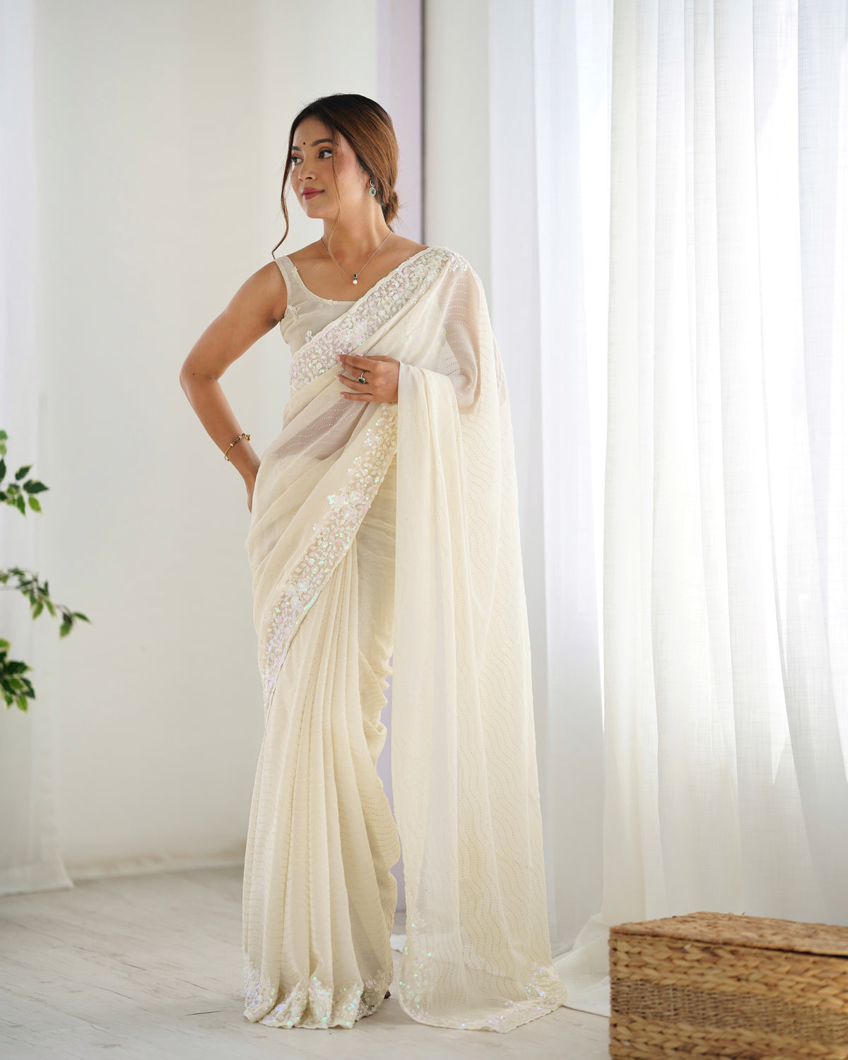 Urban Pallu Embroidered Poly Georgette Festive Saree
