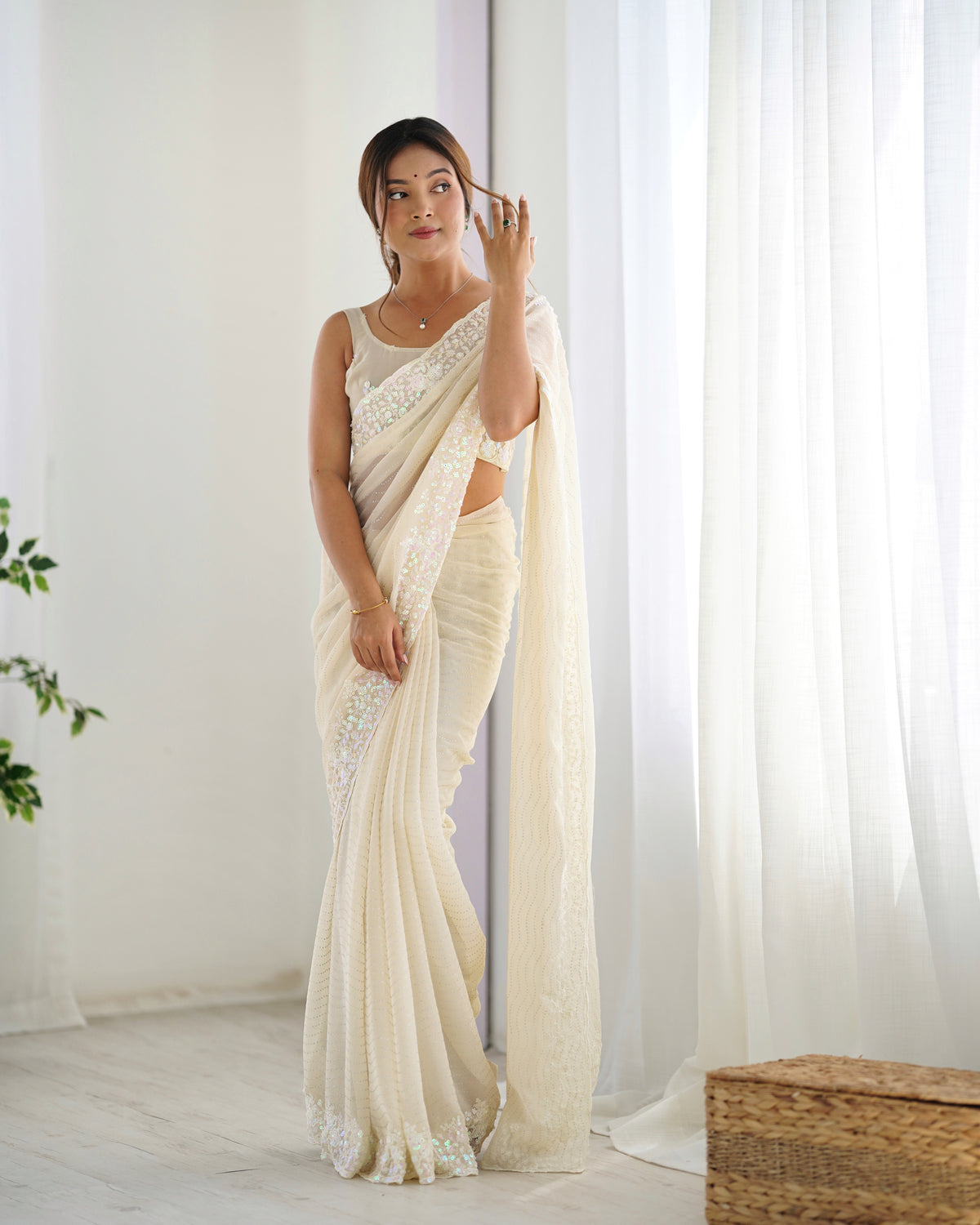 Urban Pallu Embroidered Poly Georgette Festive Saree
