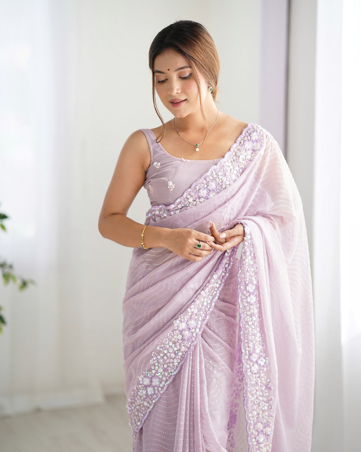 Urban Pallu Embroidered Poly Georgette Festive Saree