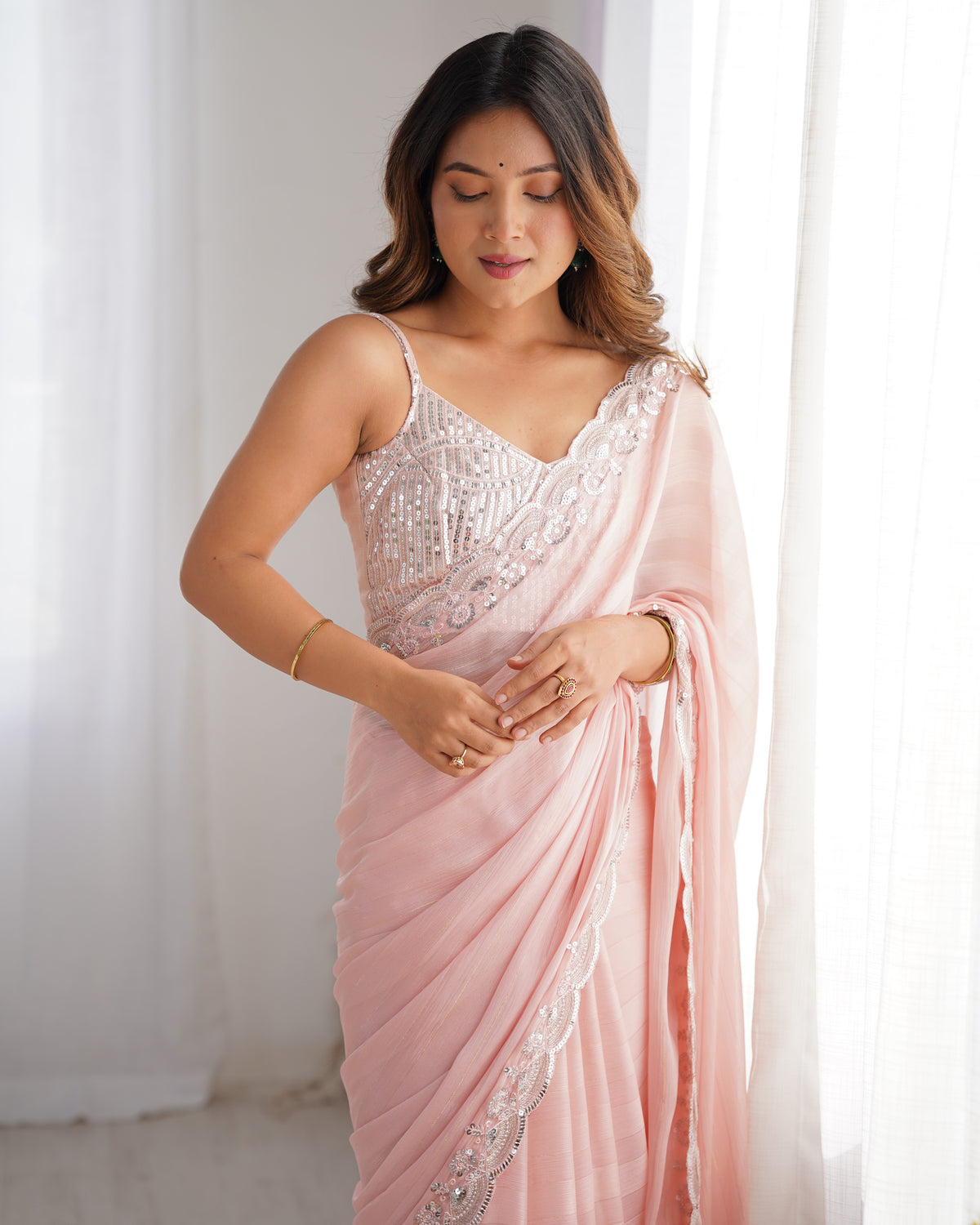 Urban Pallu Solid Poly Chiffon Festive Saree