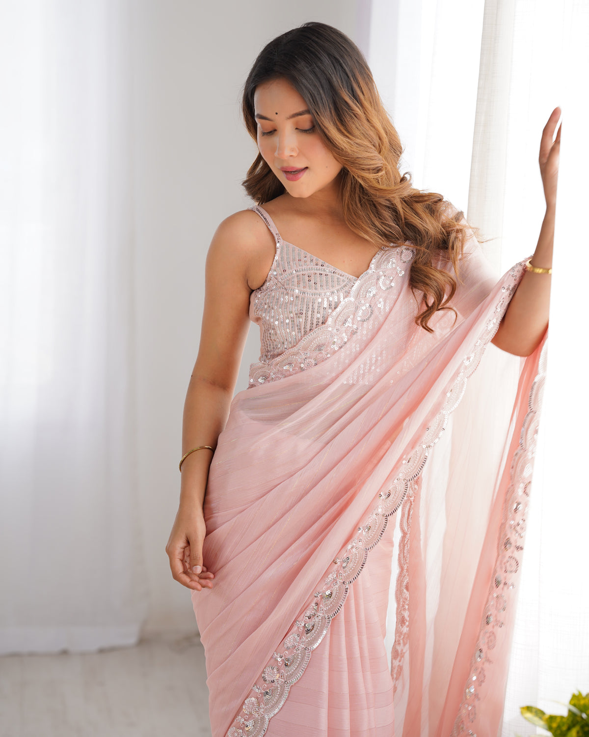 Urban Pallu Solid Poly Chiffon Festive Saree