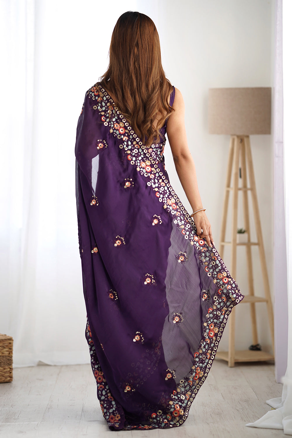 Urban Pallu Solid Poly Chiffon Festive Saree