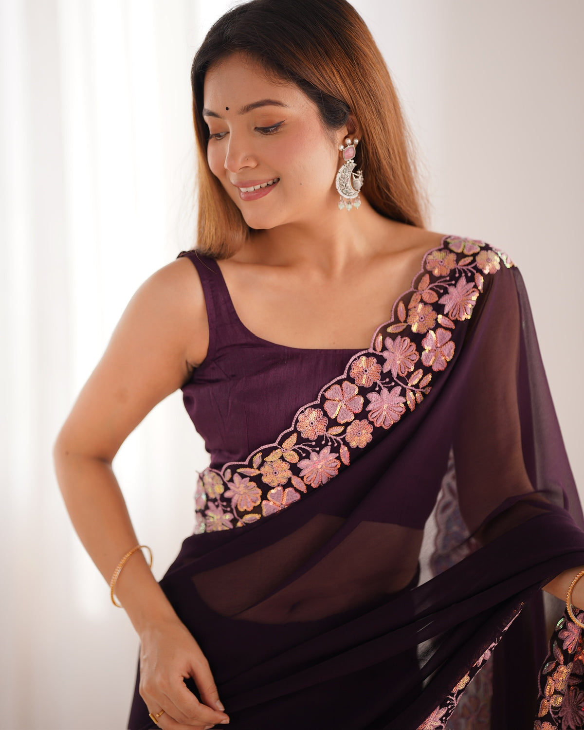 Urban Pallu Solid Poly Georgette Festive Saree