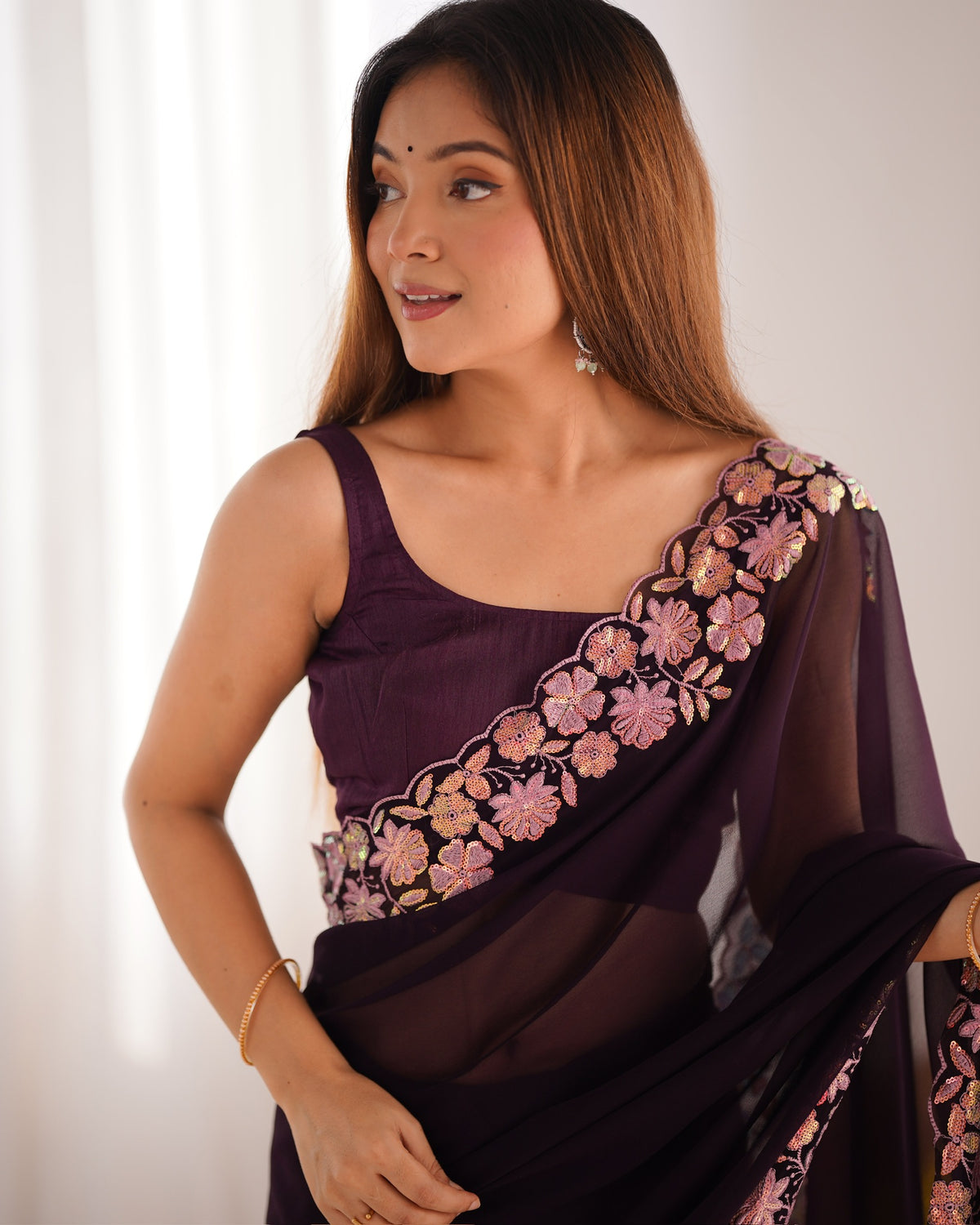 Urban Pallu Solid Poly Georgette Festive Saree