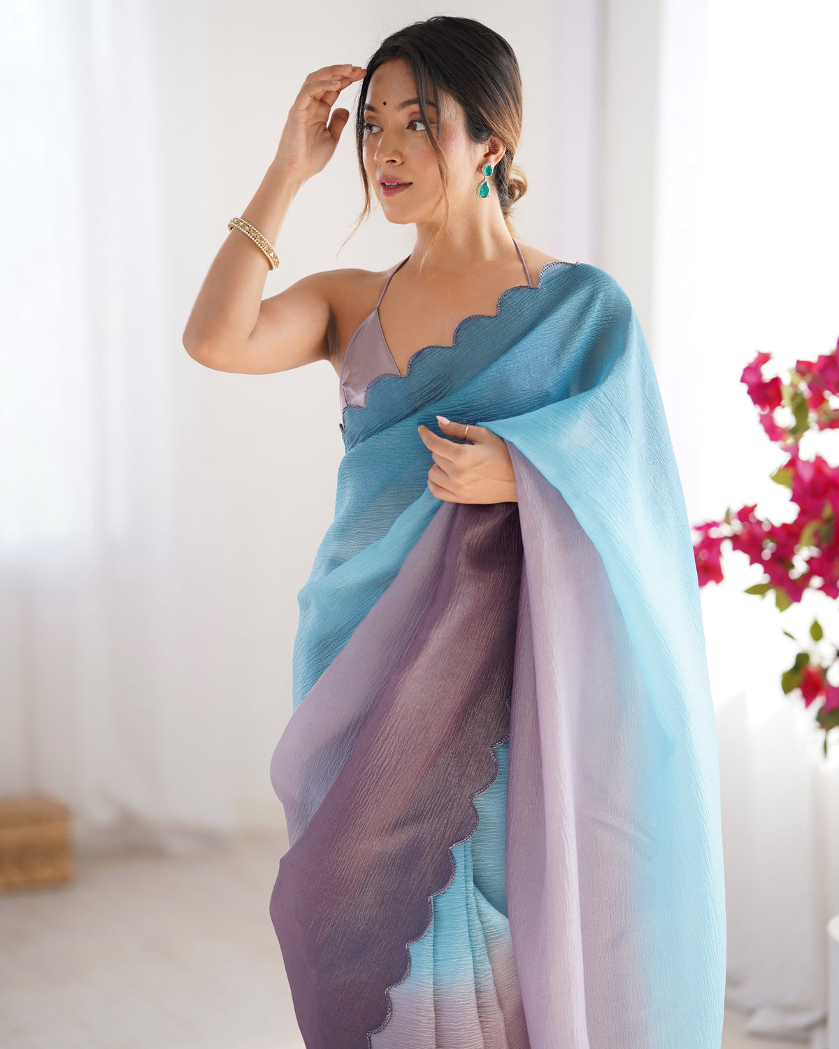 Urban Pallu Solid Silk Blend Party Saree