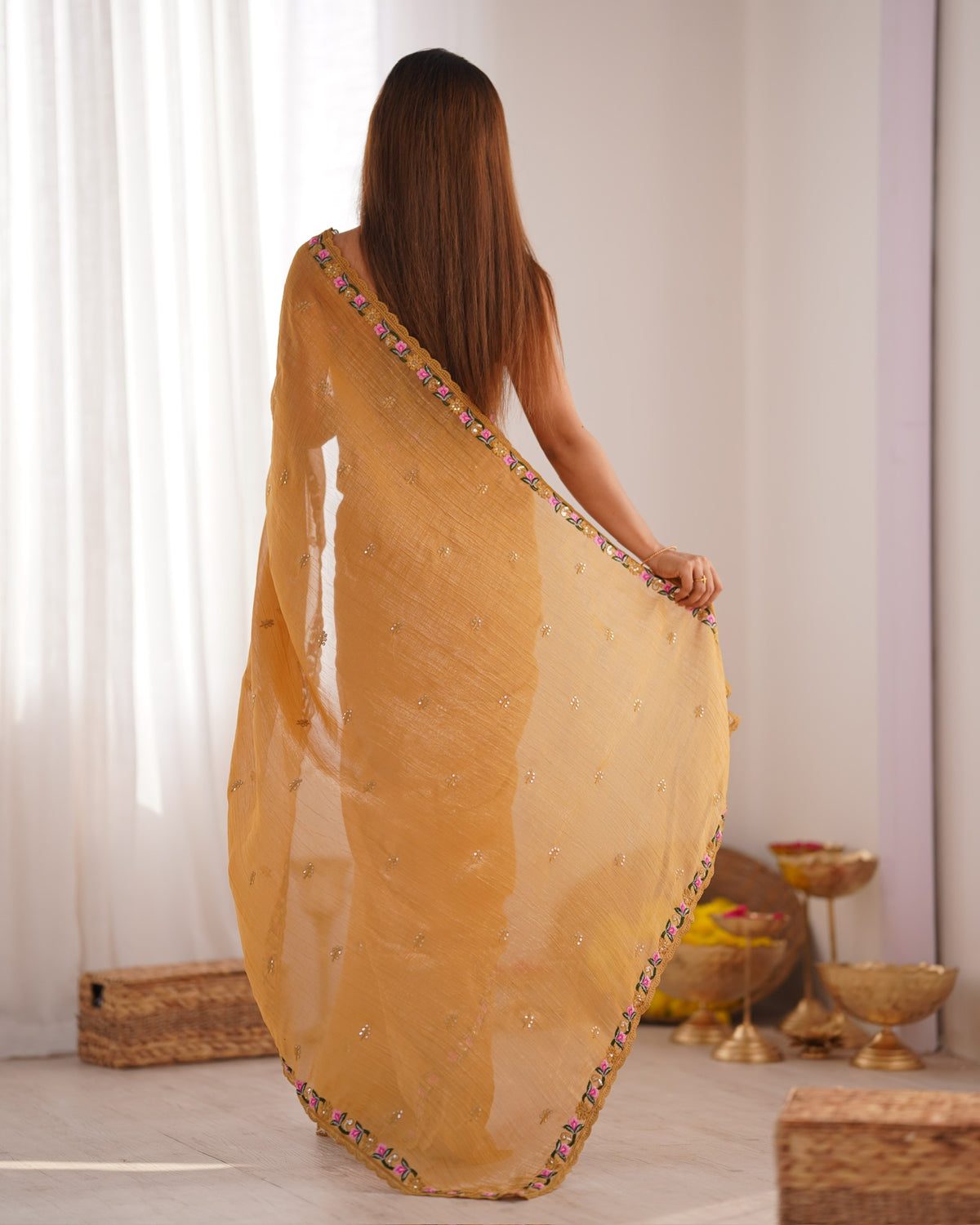 Urban Pallu Solid Organza Festive Saree