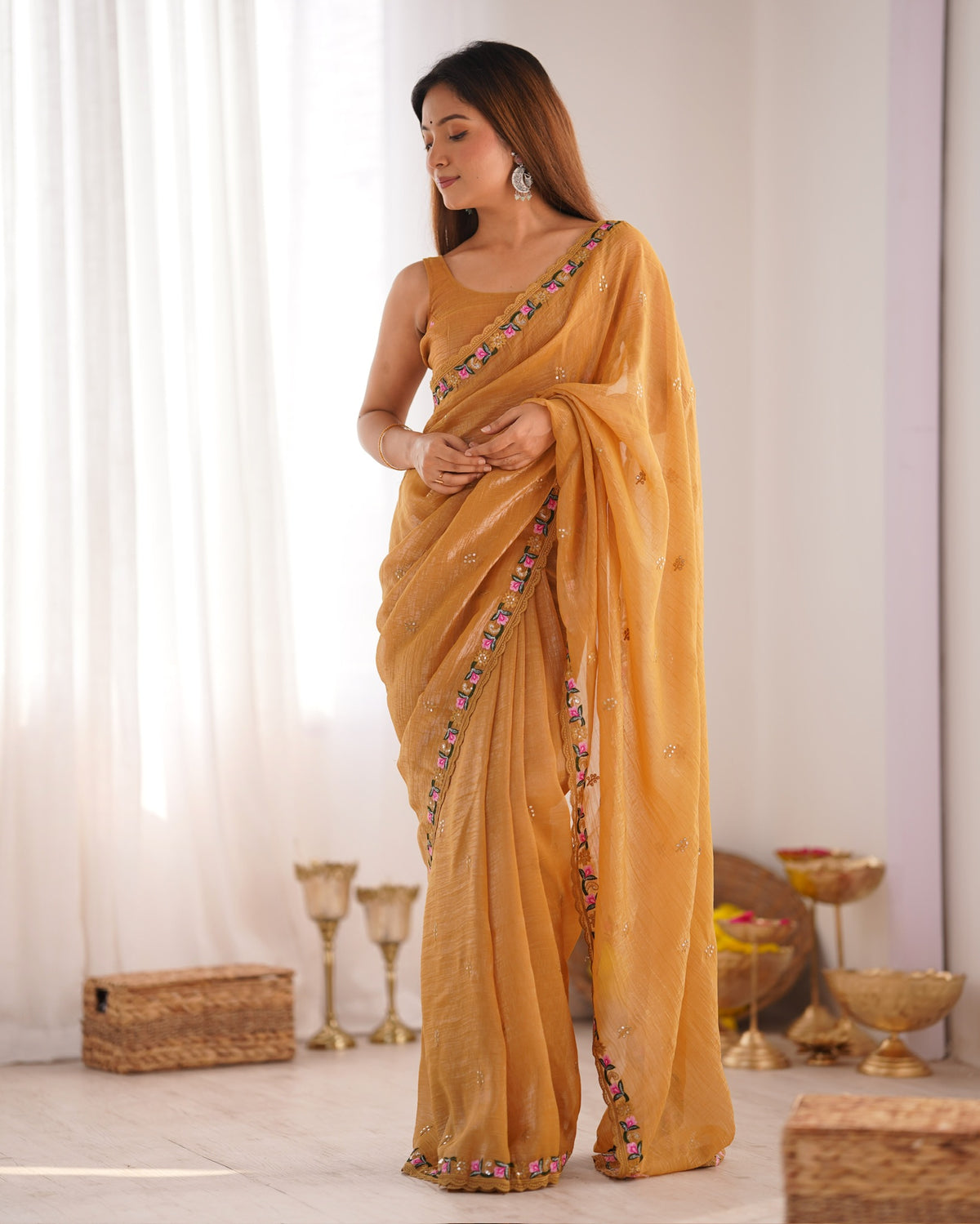 Urban Pallu Solid Organza Festive Saree