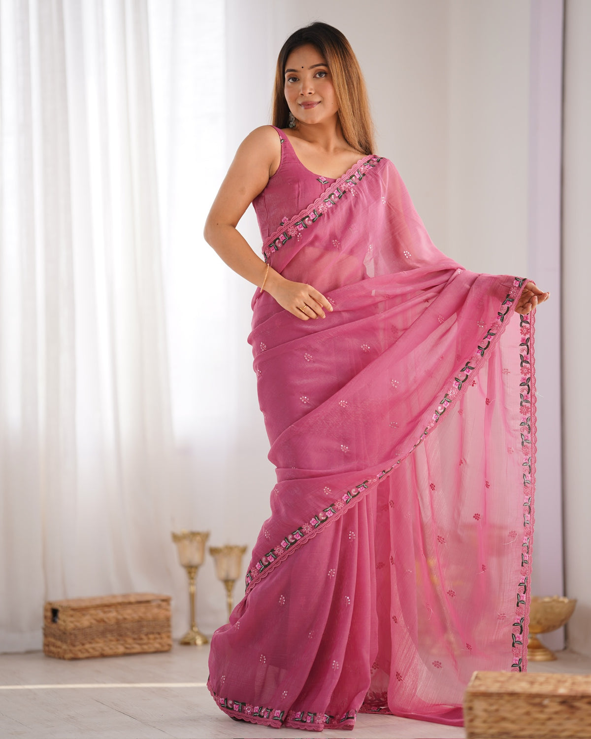 Urban Pallu Solid Organza Festive Saree
