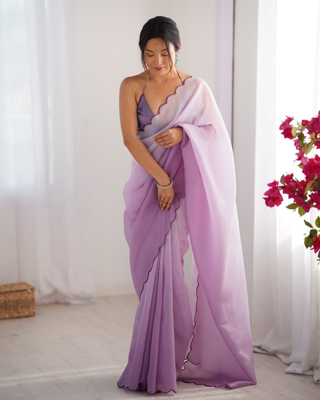 Urban Pallu Solid Silk Blend Party Saree
