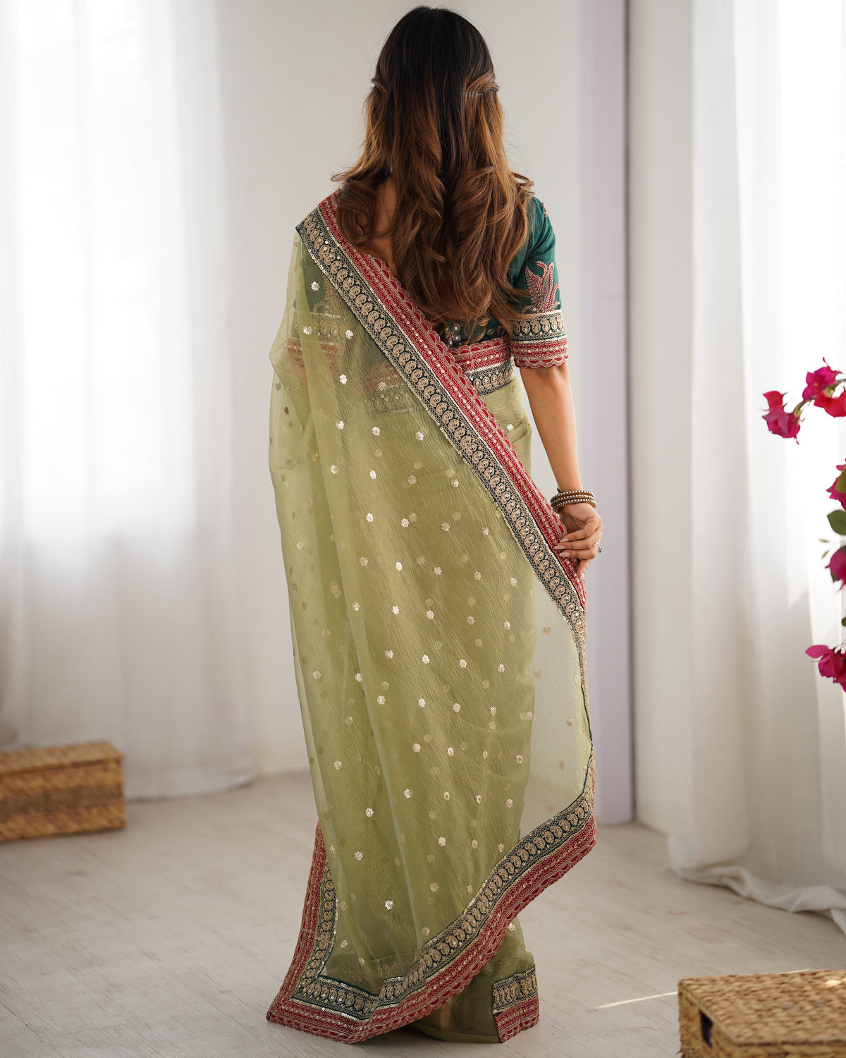Urban Pallu Solid Organza Festive Saree